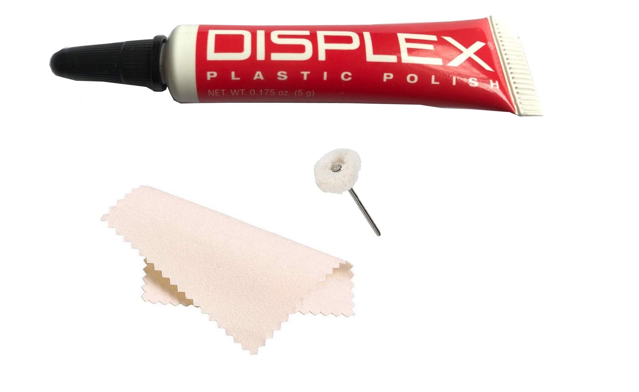 Displex Plastic Display Polish Scratch Remover for Cell Phone LCD Screens with Microfiber Cloth and Polishing Wheel