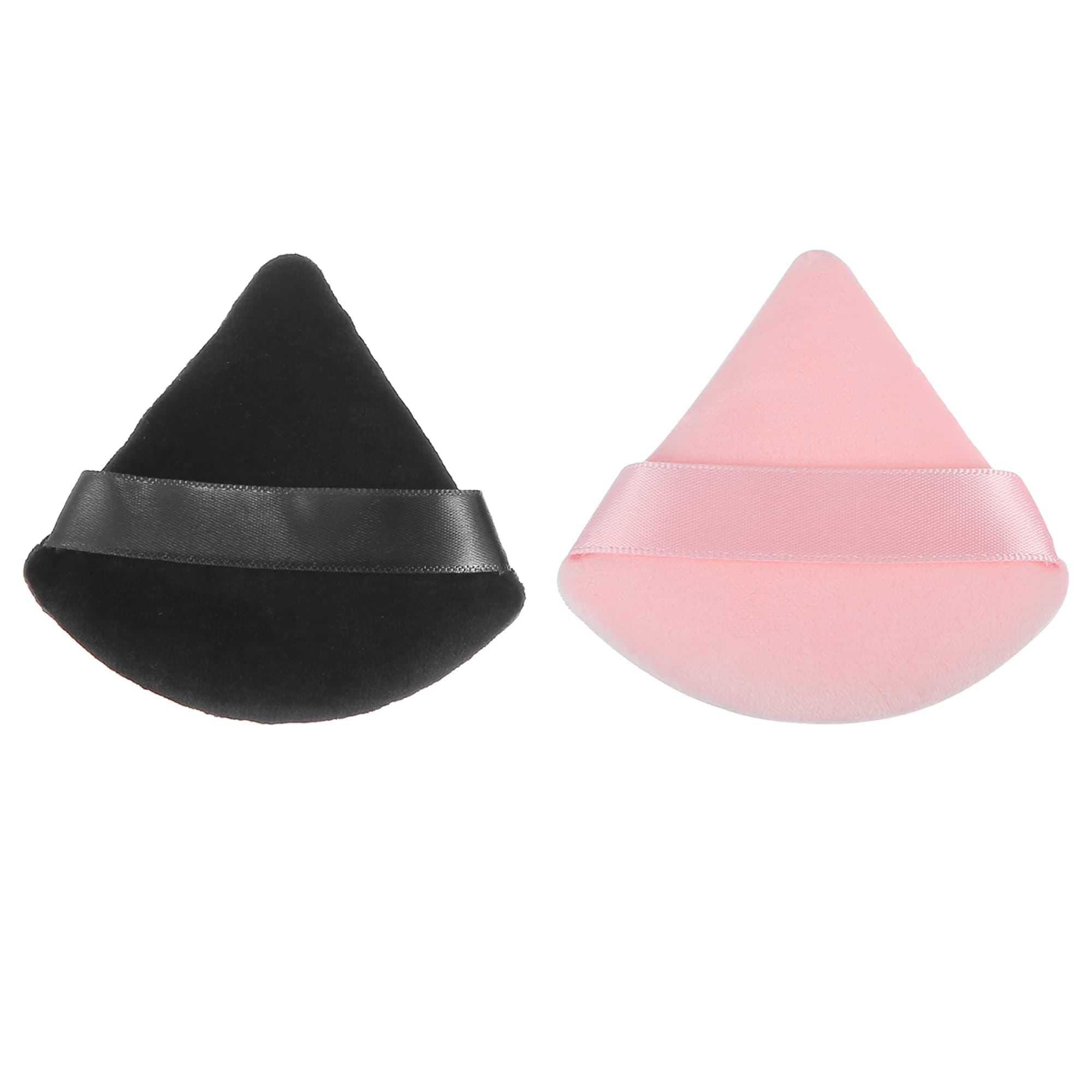 cuspitum2 Pcs Loose Powder Puff, Face Soft Triangle Puff Blender Beauty Makeup Tool Short Plush, (Black and pink)