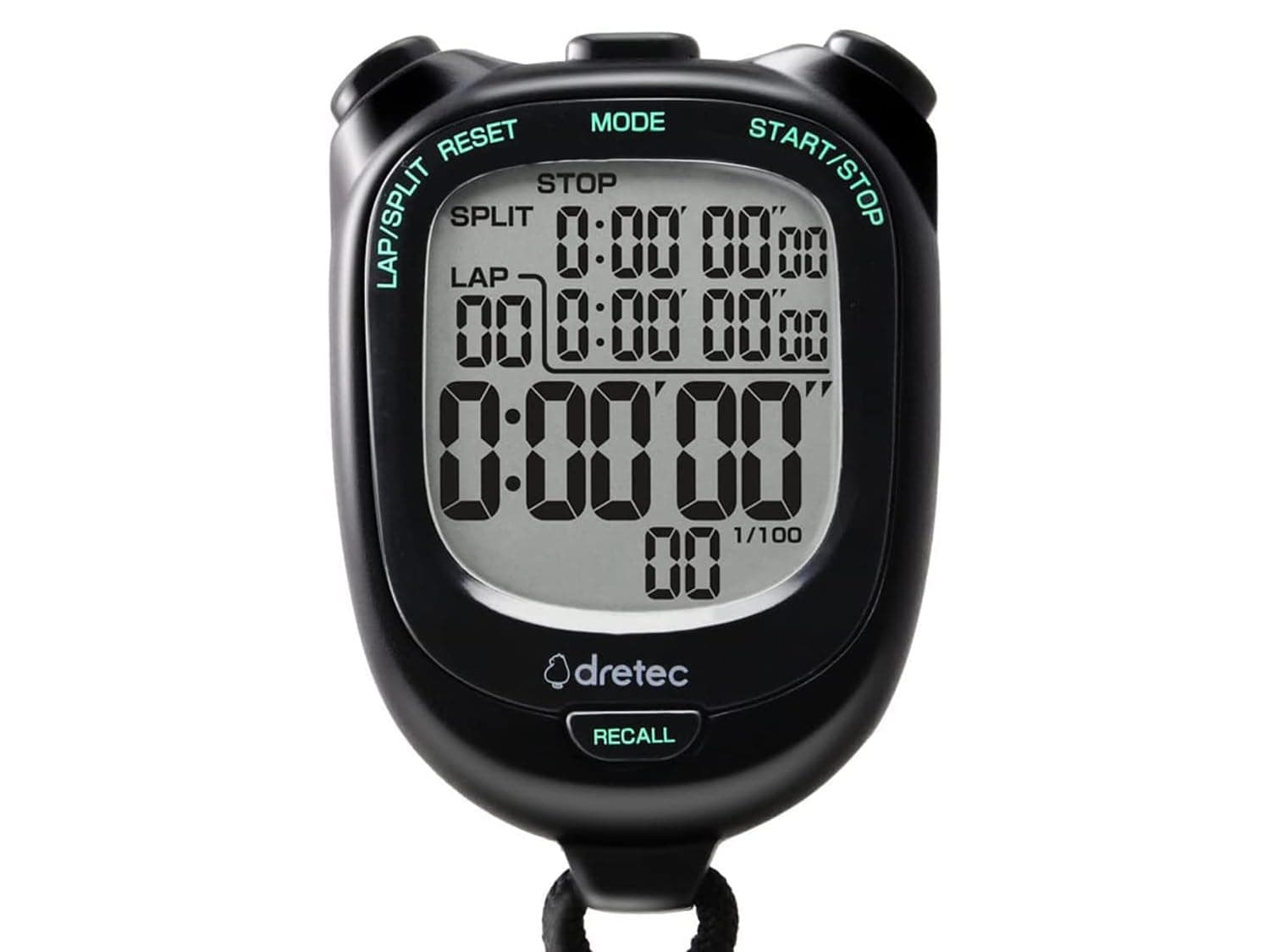 Large Screen, Easy-to-Read Stopwatch, 0.01 Second Unit Measurement, Lap/Split Function, Replaceable Battery, Quiet Study, Black