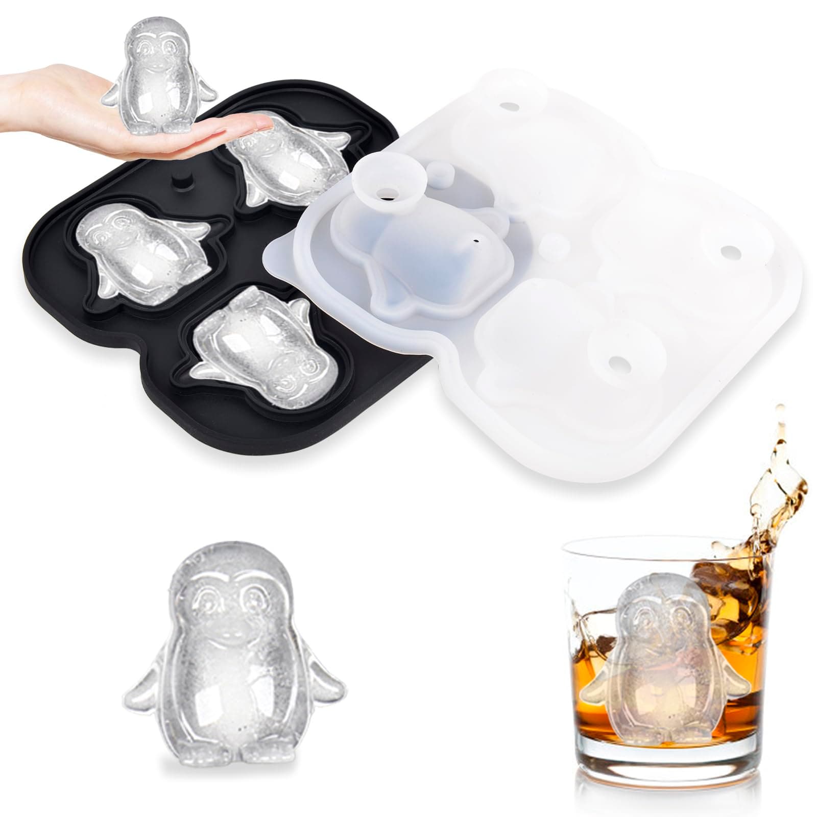 Penguin Ice Cube Tray Mold - 3D Penguin Shape Ice Cube Trays, Cute Ice Cube Molds for Whiskey Bourbon, 4-Hole Large Fun Shapes Ice Cube Trays, Funny Penguin Gifts for Penguin Lovers Women Men