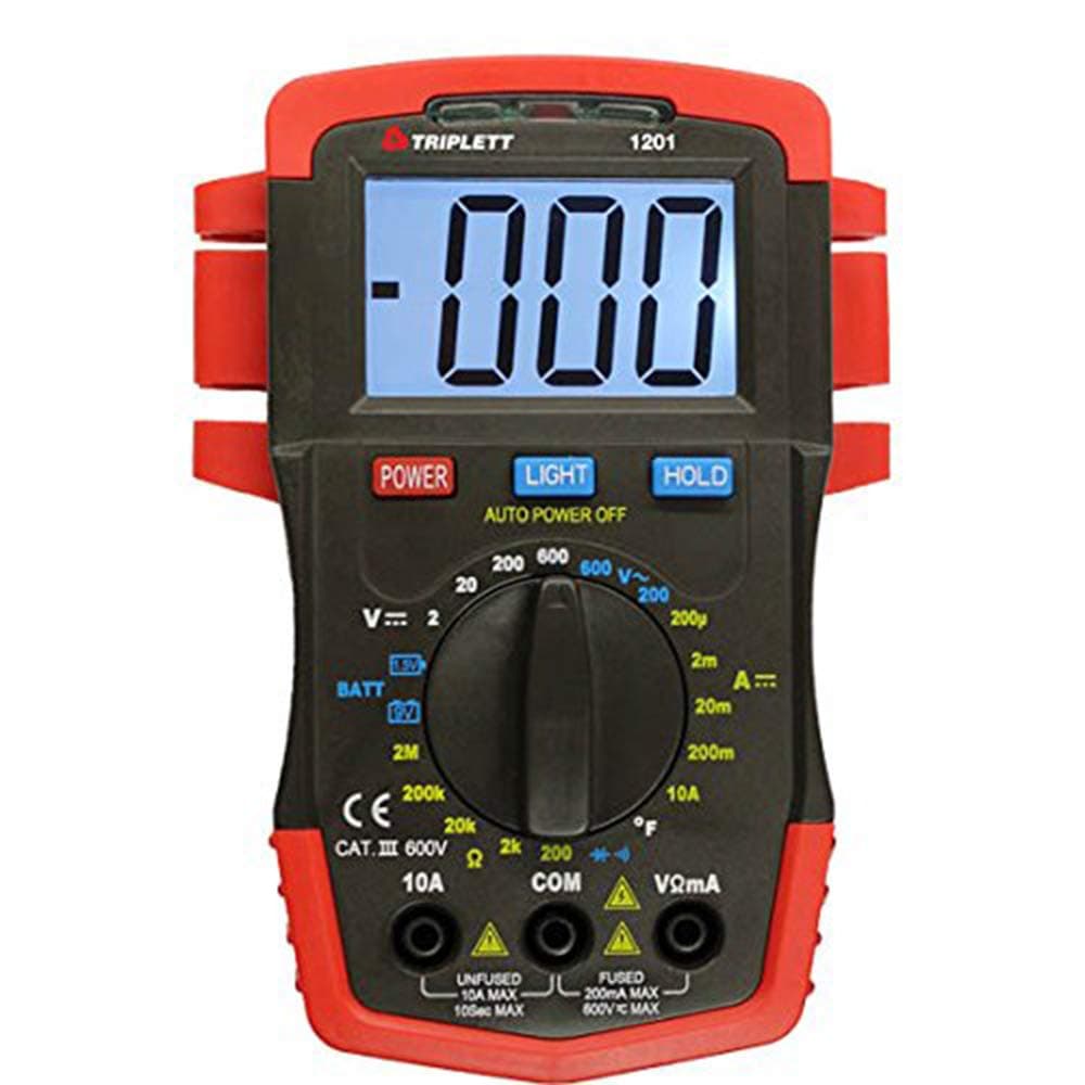 Compact CAT III 1999 Count Digital Multimeter - AC/DC Voltage, DC Current, Resistance, Temperature, Continuity, and Diode Check (1201)