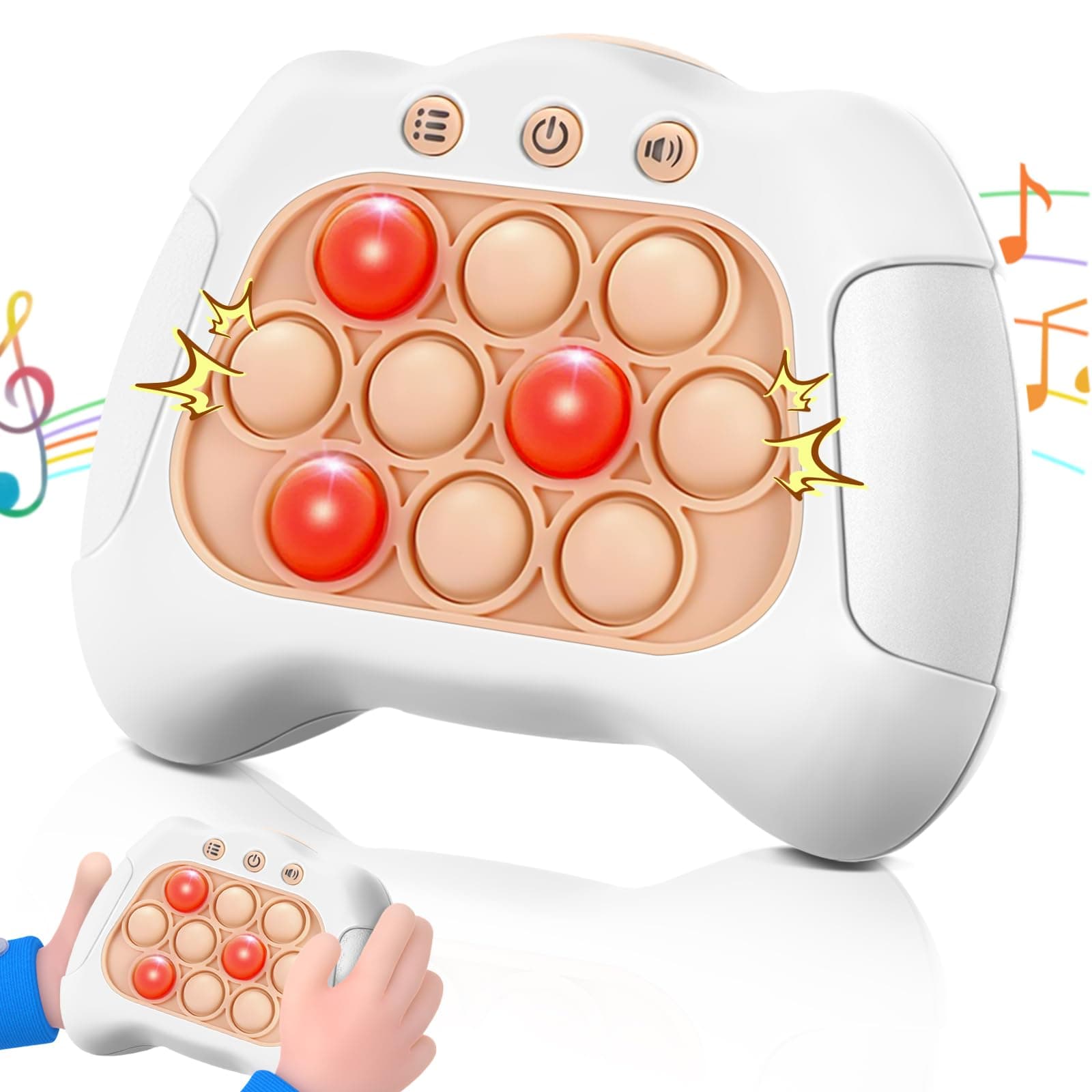 Quick Push Game，Pop Game Fidget Toys, Fast Push Bubble Game, Handheld Puzzle Game Sensory Toys ，Light Up Push Pop Game for Kids 3-12 Girls and Boys Teens Adults Decompression (White)