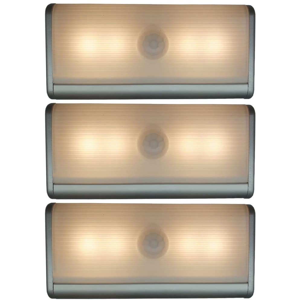 LED Motion Sensor Night Light Rechargeable Battery Powered Cordless Under Cabinet Lights with Stick-Anywhere Magnetic Hook & Loop Tape, 3Pack (Warm White)