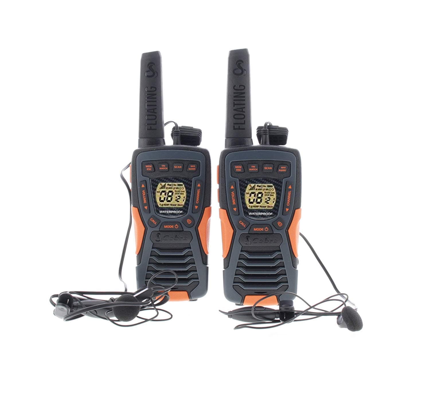 Cobra AM1035R Walkie Talkie - Floating and Waterproof (up to IPX7) with GA-EBM2 Earbud Microphone and Rechargeable Batteries (2 Pack) - Black