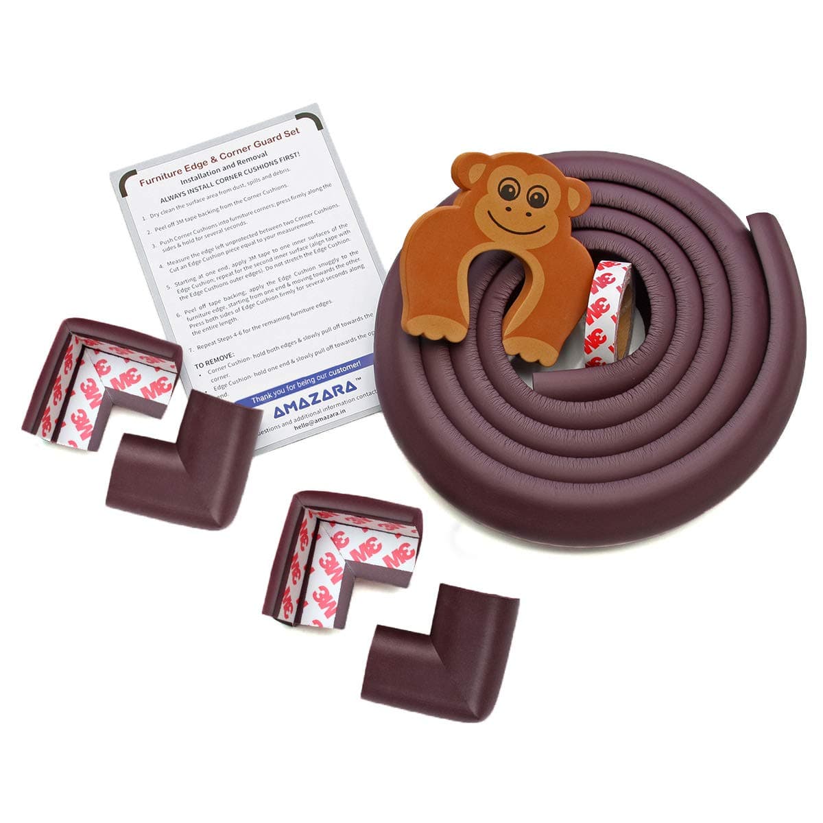 AMAZARA Baby Proofing Edge & Corner Guards | 6.5 Ft Foam Edge Protector + 4 Pre-Taped Corners | Child Safety Cushion for Table & Furniture | Brown