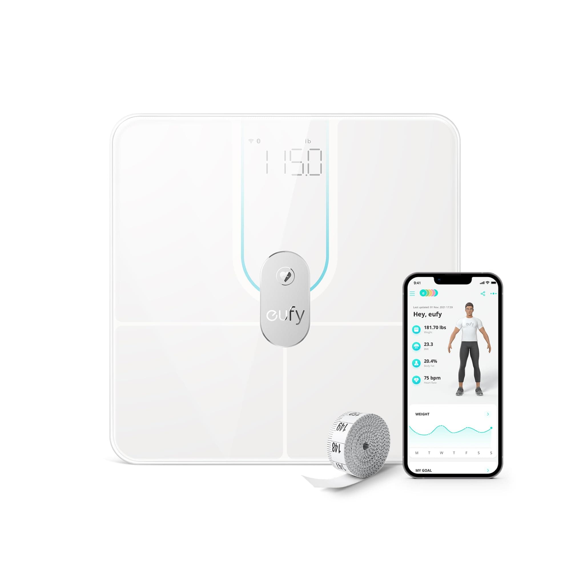 Smart Scale P2 Pro, Weight Scale with Wi-Fi, Bluetooth Weighing Scale, 16 Measurements Including Weight, Heart Rate, Body Fat, BMI, Muscle & Bone Mass, 3D Virtual Body Mode, 50 g/0.1 lb