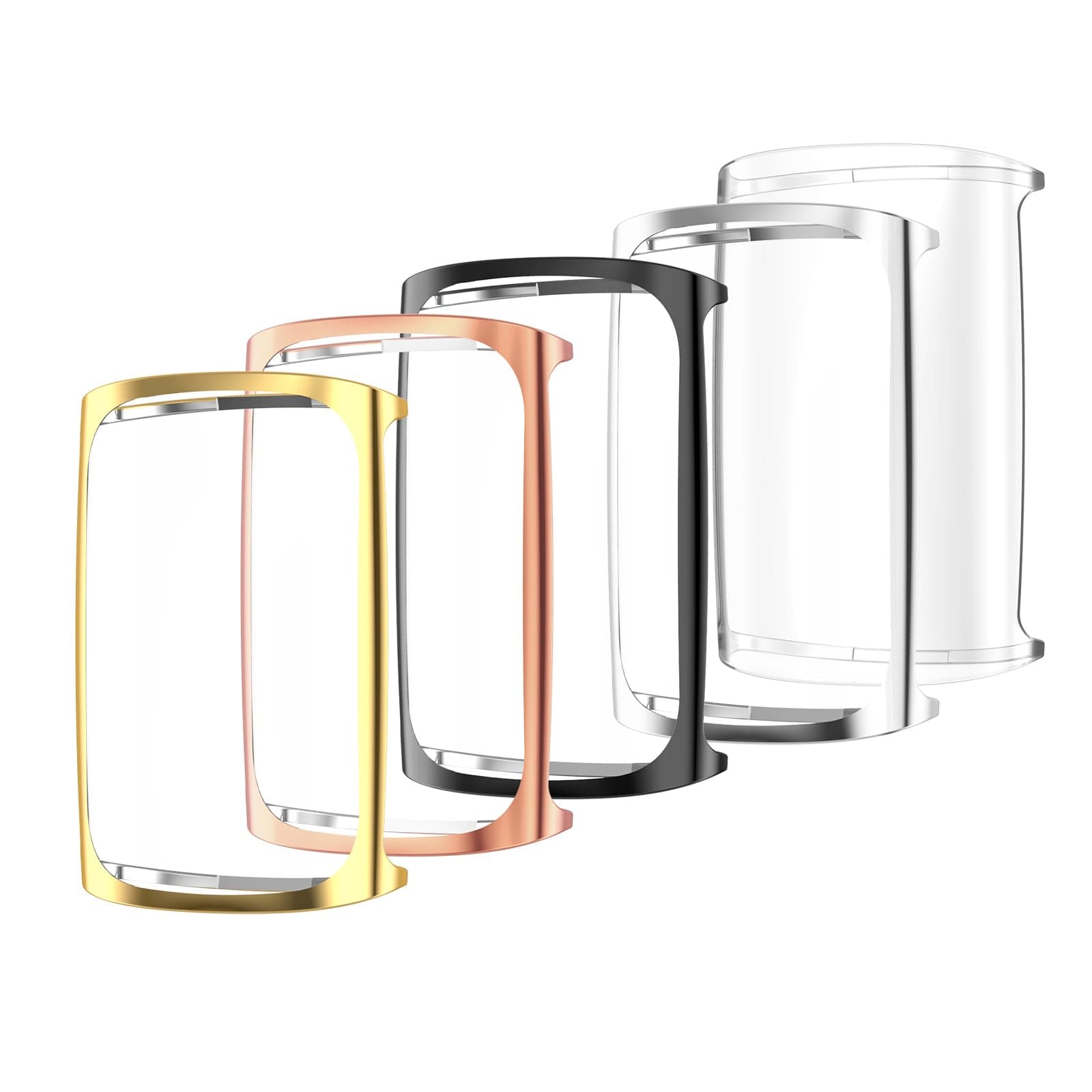 5-Pack Soft Screen Protector Bumper Case Compatible with Fitbit Charge 6 Charge 5 Smartwatch, Full Protection, Rose Pink/Clear/Silver/Black/Rose Gold