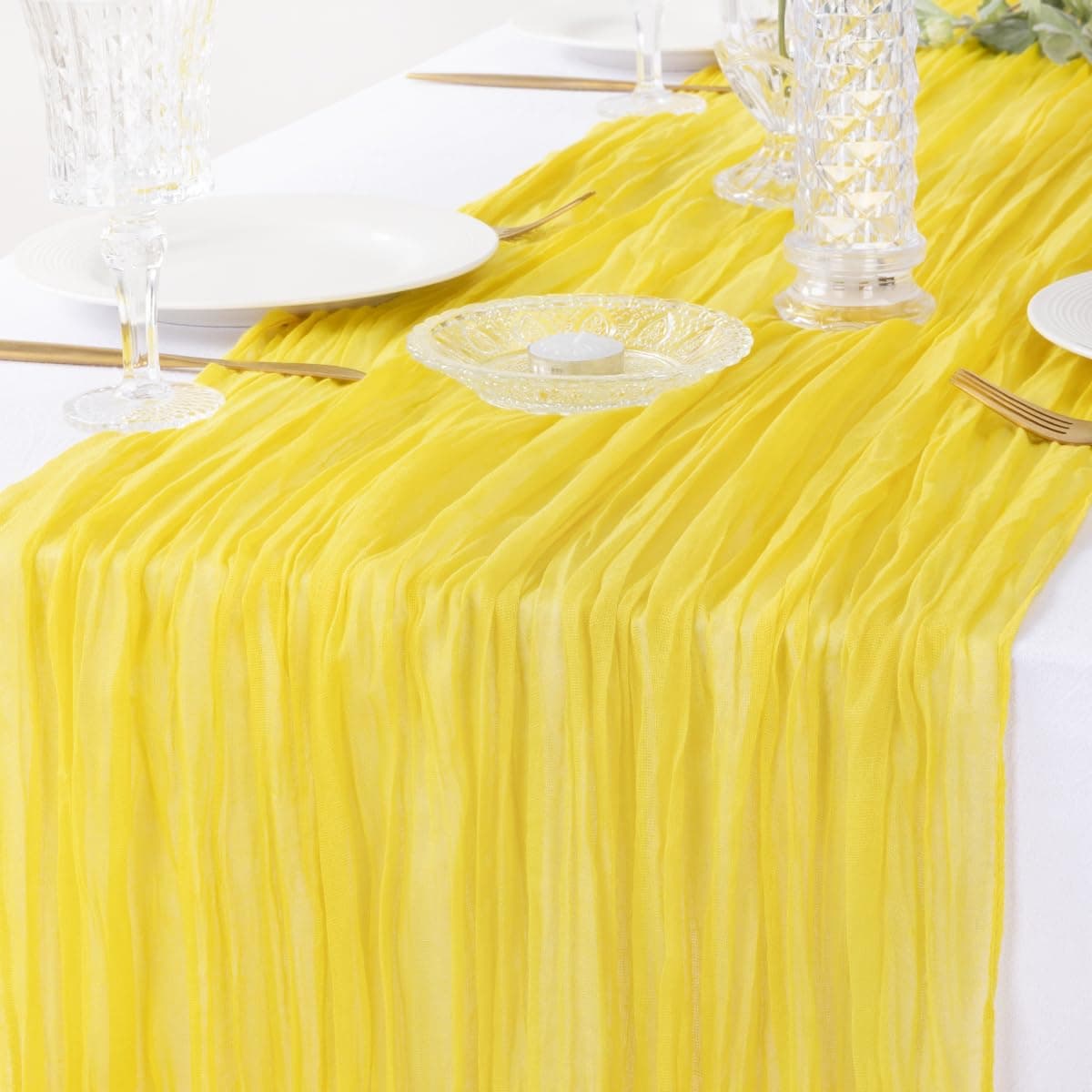 Lemon Yellow Cheesecloth Table Runner Fall Table Runner Boho Gauze 120 Inches Yellow Cheese Cloth Fall Table Decorations for Thanksgiving Wedding Bridal Baby Shower Parties Decor