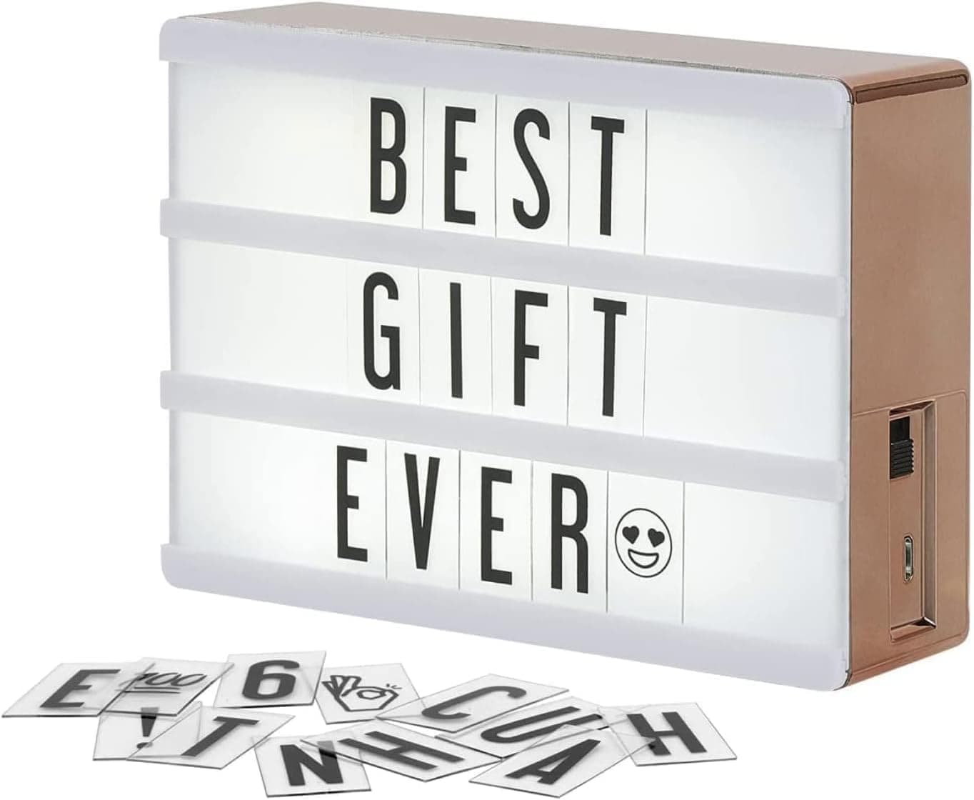My Cinema Lightbox - Rose Gold Light Box, 4x6 inches - Micro LED Marquee light box for kids with 100 Letters, Numbers and Emojis - DIY Mini Sign, with Matching Braided Rose Gold USB Cable