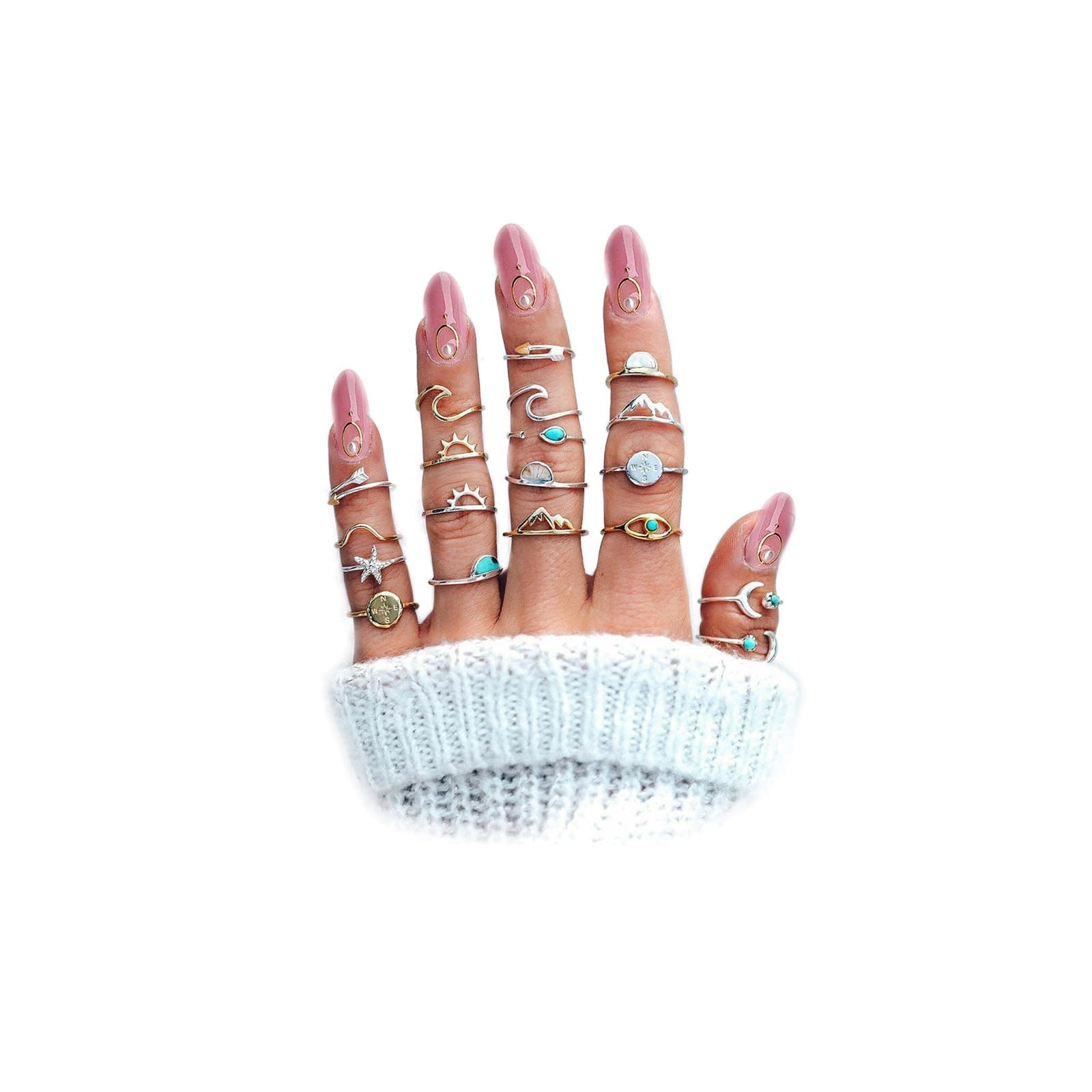 Boho Retro Stackable Rings Sets for Women Knuckle Joint Finger Knuckle Nail Ring Sets Moon Stars Stack Preppy Statement Rings Cute Trendy Stuff Jewelry