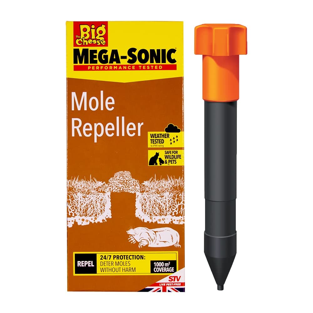 – Defenders Mega-Sonic Mole Repeller Stake (Battery Powered, Hi-Vis, Humane, Natural Mole Deterrent) - STV645, Multicolour, 8.5x12x28 cm
