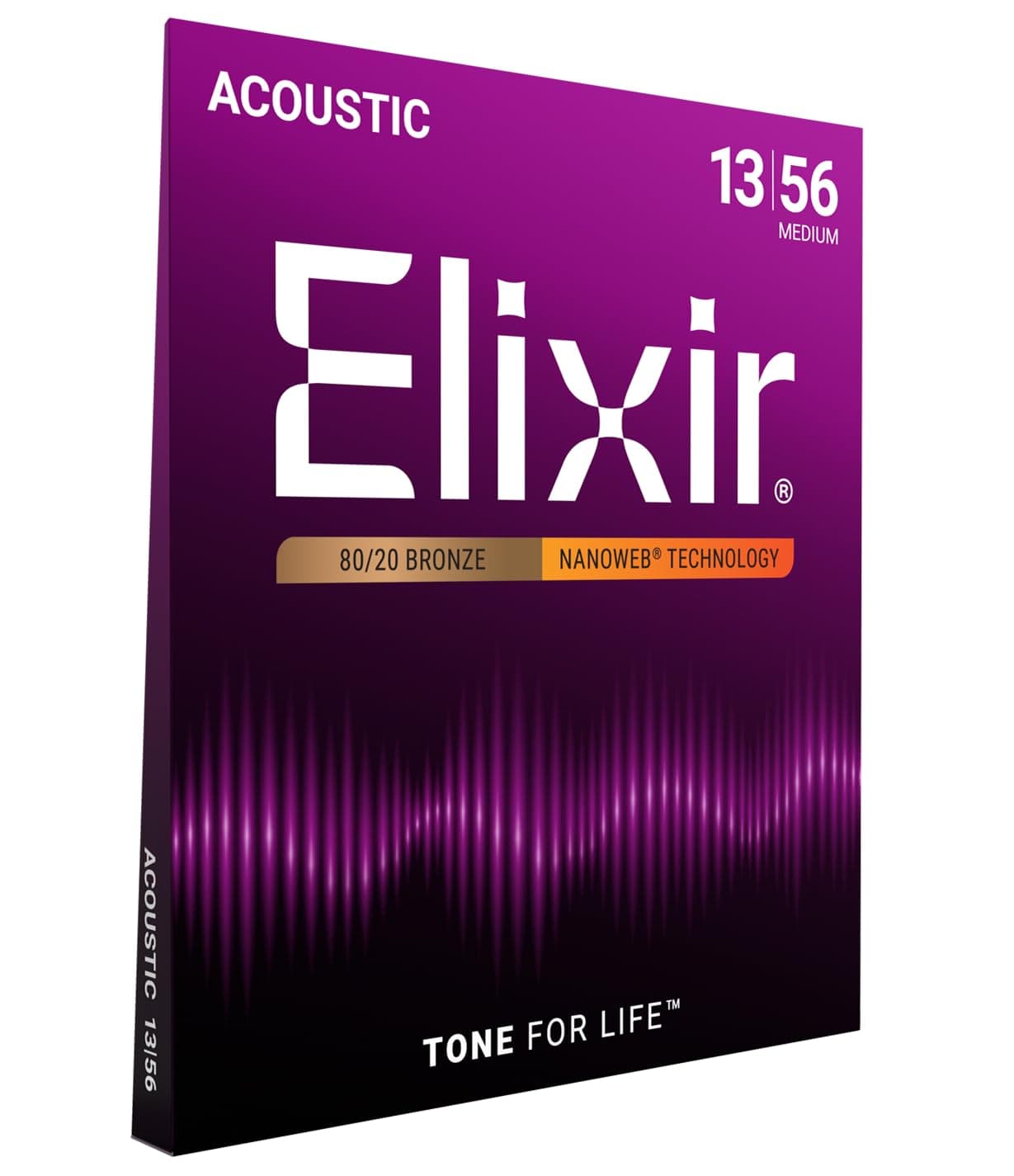 Elixir Strings 80/20 Bronze Acoustic Guitar Strings w NANOWEB Coating, Medium (.013-.056)