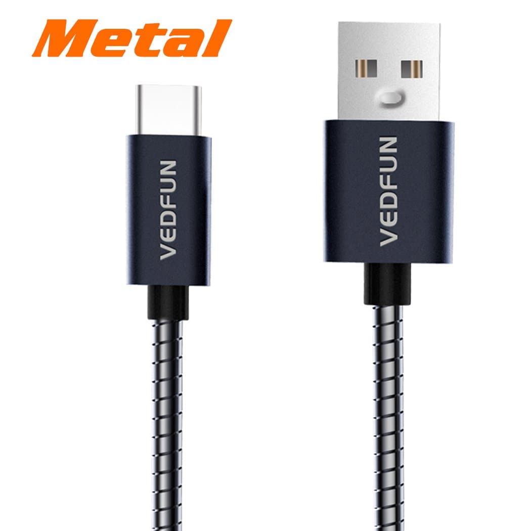 VEDFUN USB Type C Cable, Durable Metal Quick Charge 3.0 Supported 3.3Ft Fast Charging Charger Cable for LG G5/G6/V20, Samsung Galaxy S8/S8 Plus, Nextbit Robin, HTC U11, BlackBerry KEYone, Grey