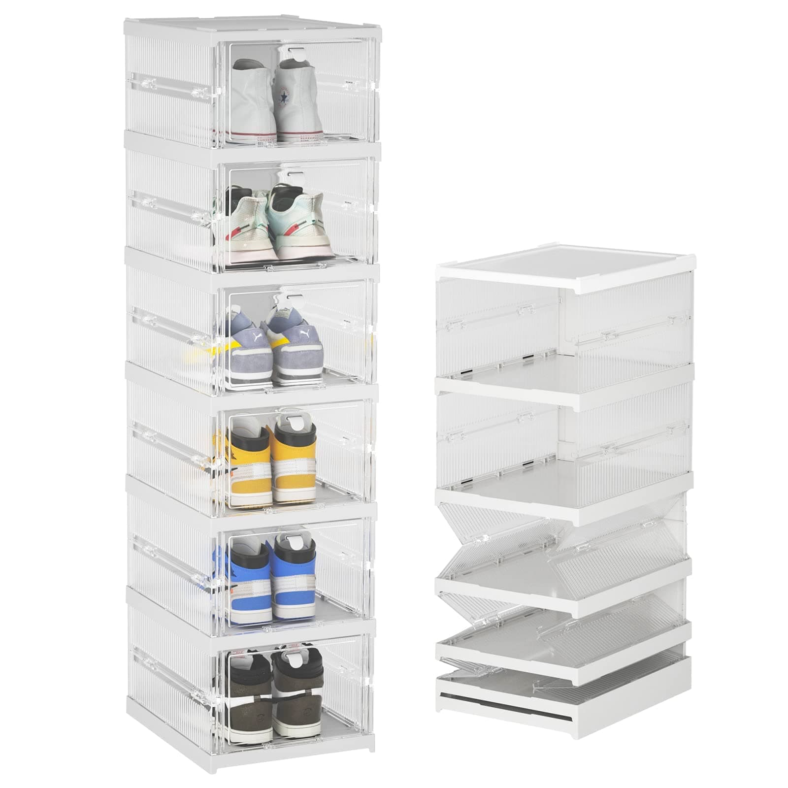 COOLBABY Shoe Storage Foldable Organizer box Sneaker Collapsible bins Stackable Totes Container for Organizing Flodable (6 Layers)