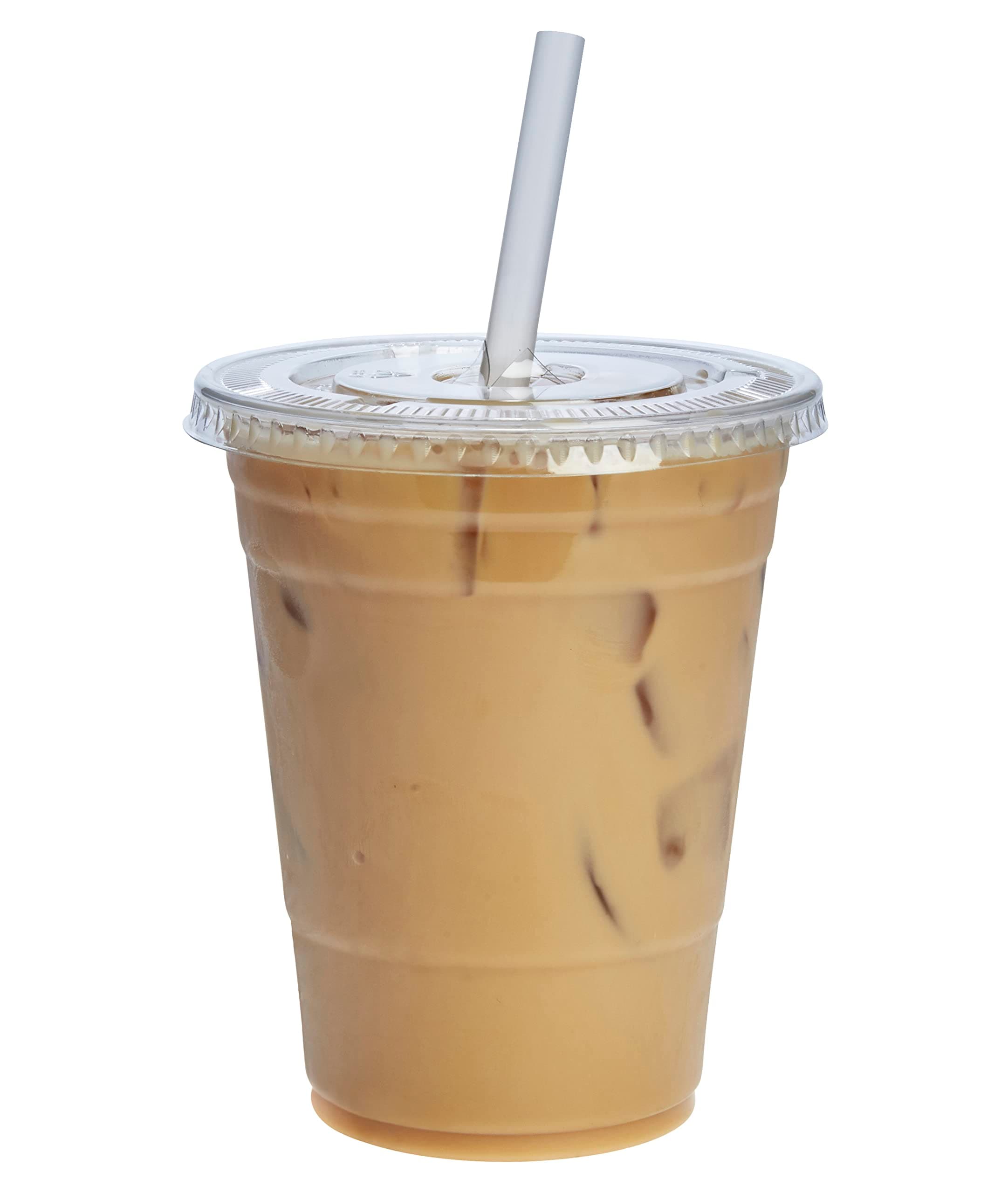 GUSTO Clear Plastic Cups with Flat Lids [16 oz - 50 Count] - Disposable Iced Coffee Cups with Lids - PET Plastic Cold Cups for Smoothies, Juices & To-Go Drinks - Formerly Comfy Package