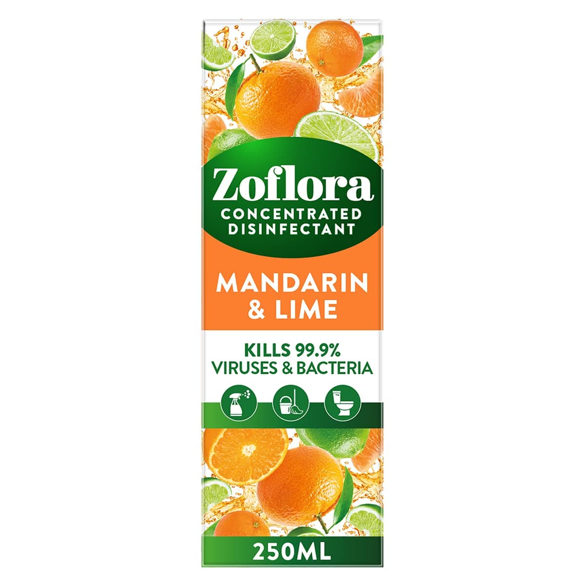 Zoflora Multi-Purpose Concentrated Antibacterial Disinfectant, Multi Surface Cleaning Solution - Mandarin and Lime 250ml