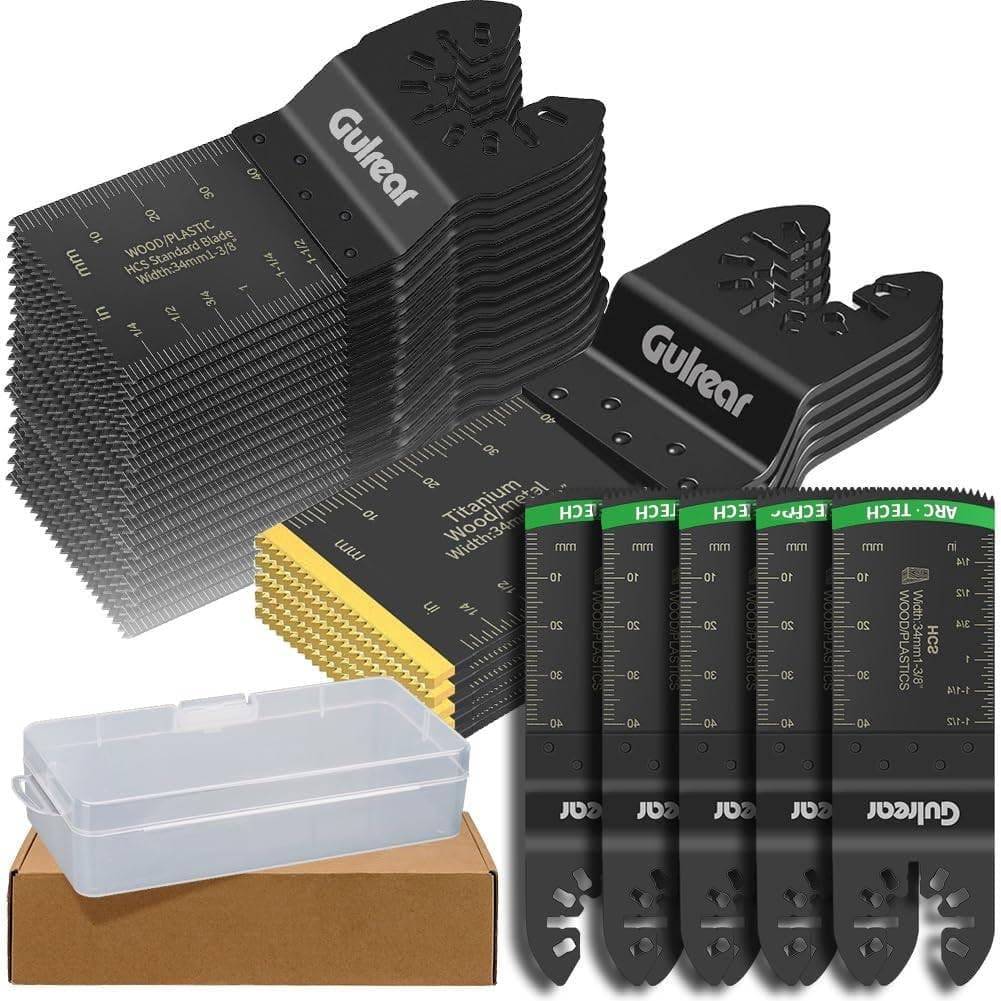 - 50PCS Universal Oscillating Tool Oscillating Saw Blades, Include 5PCS Titanium Oscillating Multitool Blades for Metal and Hard Material, Quick Release Multi Tool Blades Fits Most Models The Market