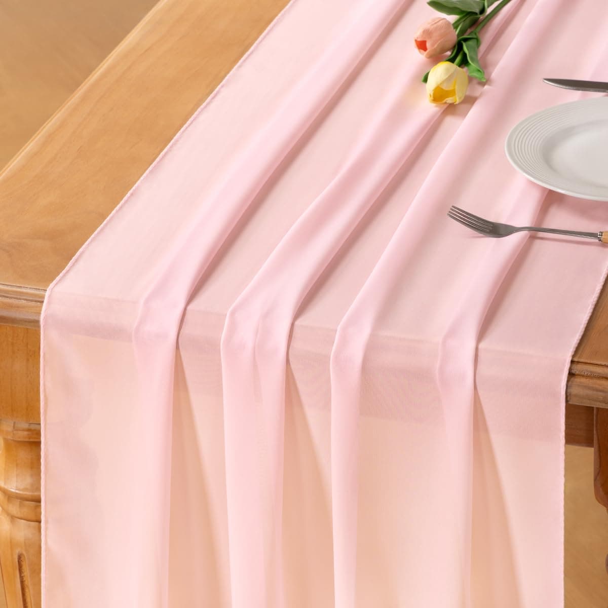Socomi Blush Pink Chiffon Table Runner Easter Spring Boho Rustic 10ft 29x120 Inches Wedding Centerpiece Runner Decor Sheer Bridal Shower Birthday Party Decorations