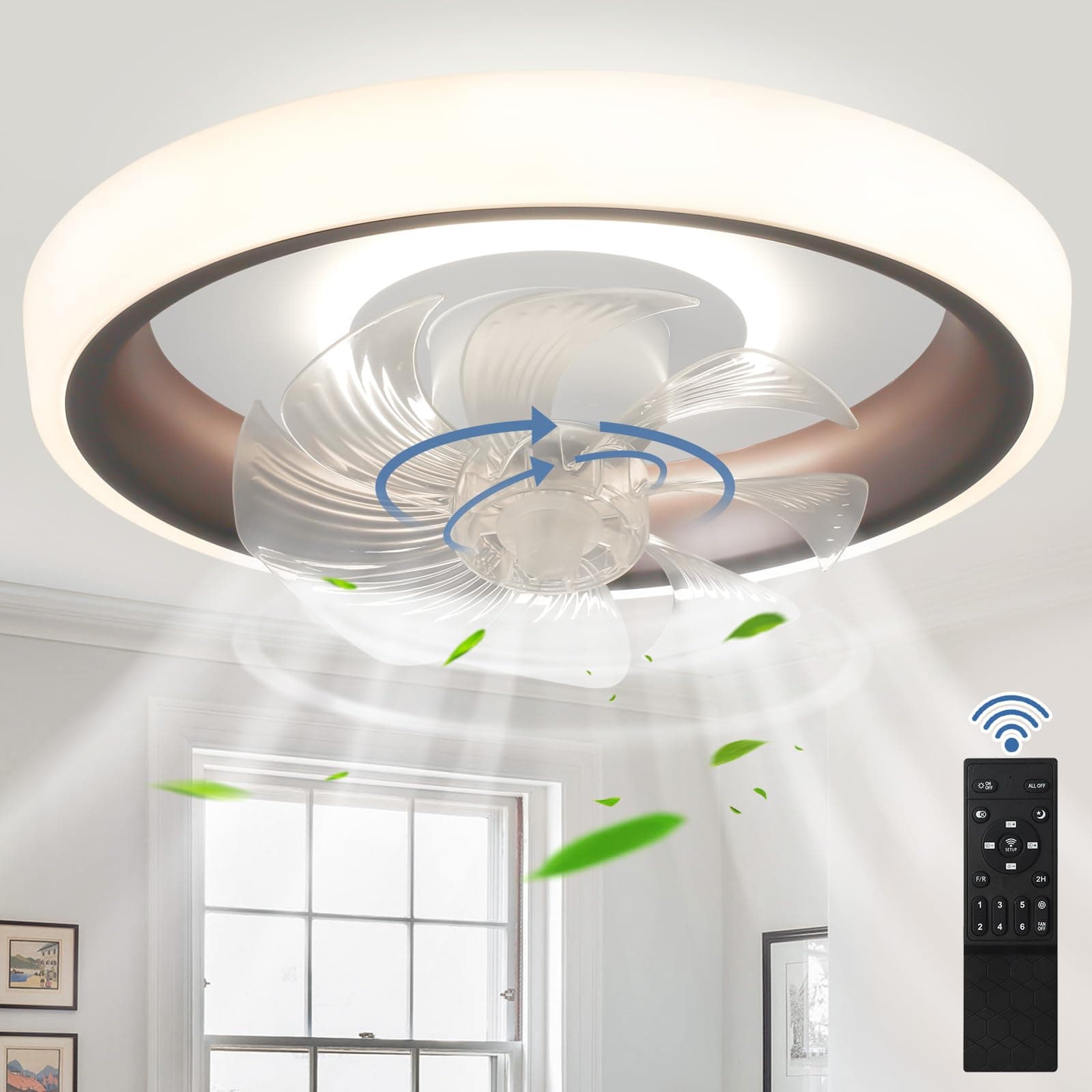 Depuley Ceiling Fan for Cafe, Front and Back Function, Timer, 6 Speed Adjustable, Oscillating Head, Light and Color Dimmable for Bedroom Living Room