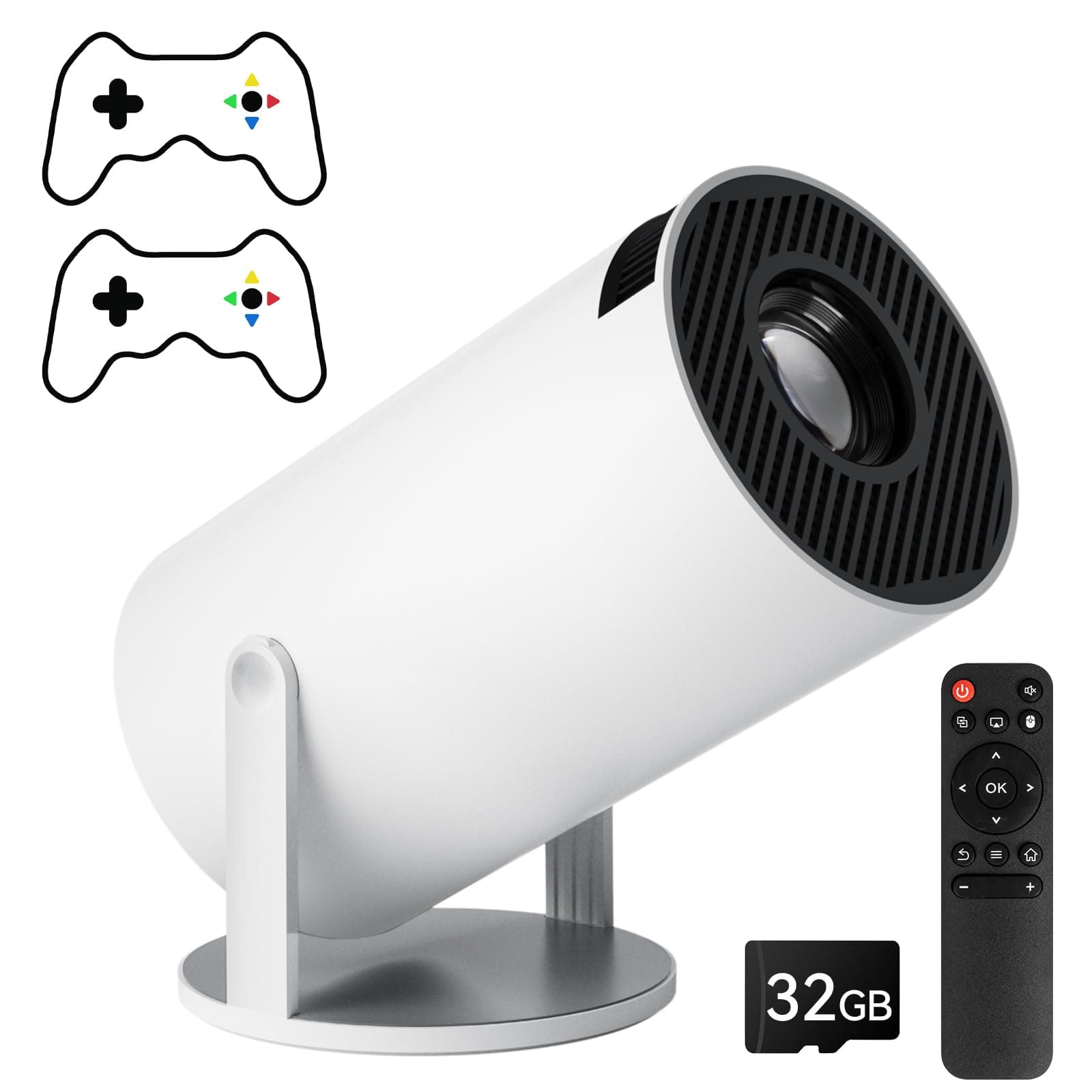 Qoosea Mini Projector with 2 Joystick 4K Bluetooth 5.2 Portable Game Projector 180° Rotatable Android 12 WiFi 6 Auto Keystone Outdoor Movie Projector Compatible with Phone Laptop PC TV Stick USB