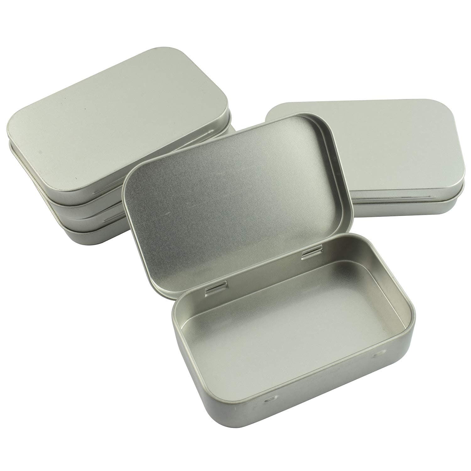 Partstock 4pcs Rectangular Hinged Metal Storage Box Container with Lid,Multipurpose Portable Small Tin Boxes Empty Containers for Home Travel Outdoor Activities(Silver)