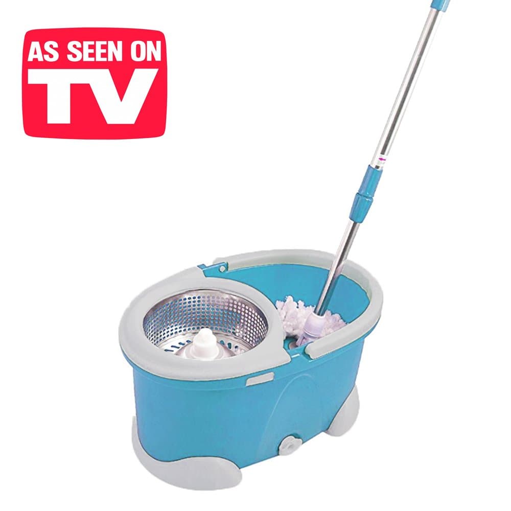 The ultimate Spin Mop 360! With automatic wringer without pedal and stainless steel basket - microfibre rotating scrubber drier spinning clean floor metal squeeze rotating mop and wring bucket set