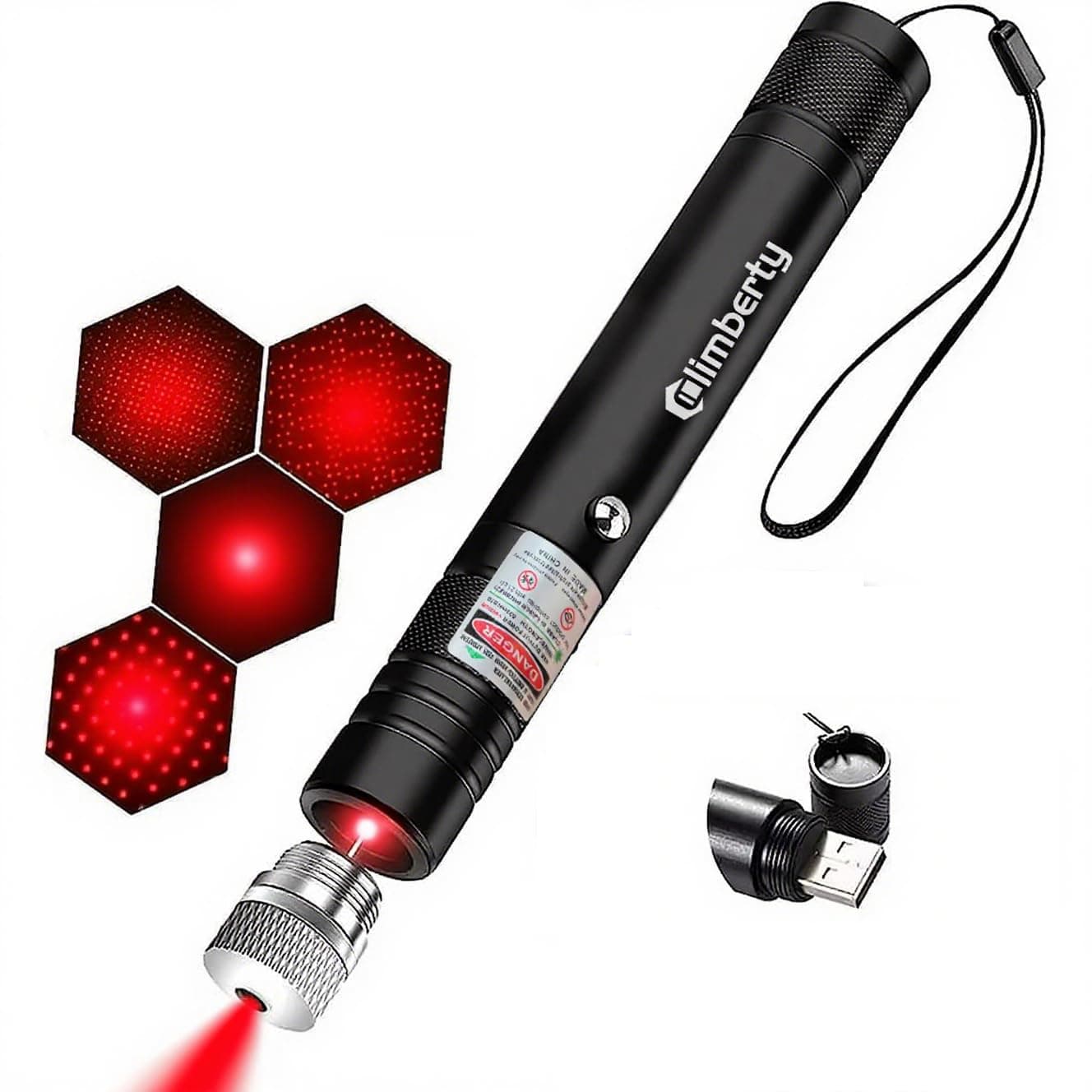 Climberty® Laser Light USB Rechargeable Red Laser Pointer, 2000 Metres Laser Pointer High Power Pen, Cat Laser Toy, Long Range Red Laser Pointer for Presentations, Stargazing, Hiking (Red Light)