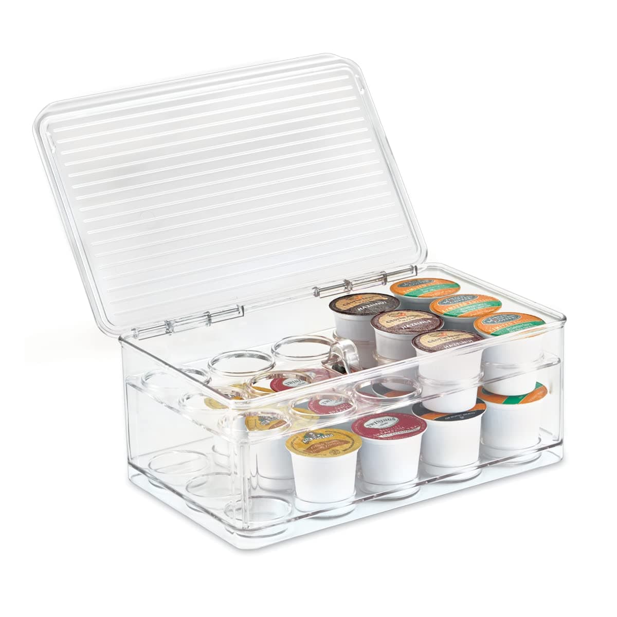 iDesign Linus Stackable Single Serve Coffee Pod Holder with Lid for Kitchen Pantry ,White,29 coffee pods Box - 2 Tier ,63630