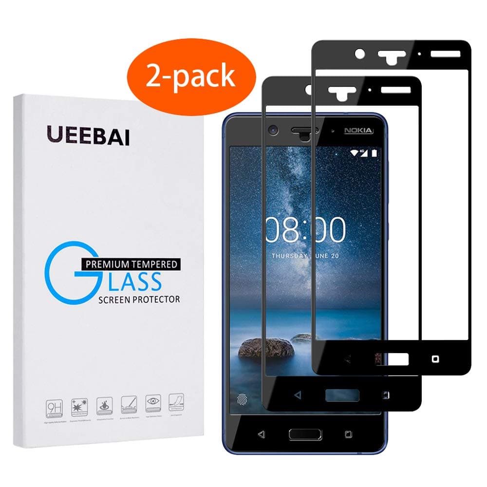 UEEBAI 2 Pack Screen Protector for Nokia 8,[Full Coverage] Premium 9H Tempered Glass Screen Protector Ultra Thin Case-Friendly Shatterproof Anti-Scratch Easy Installation Protective Film -Black