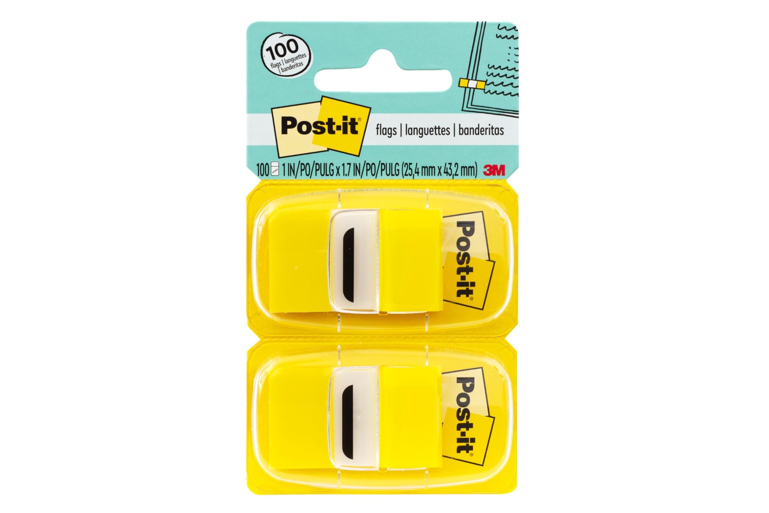 Post-it Flags, 1 in. x 1.7 in., Twelve Dispensers with 50-Count Yellow Sticky Tabs Per Dispenser (600 Flags Total), Removable Page Markers for Books, Planners, Calendars, and Other Paper Types