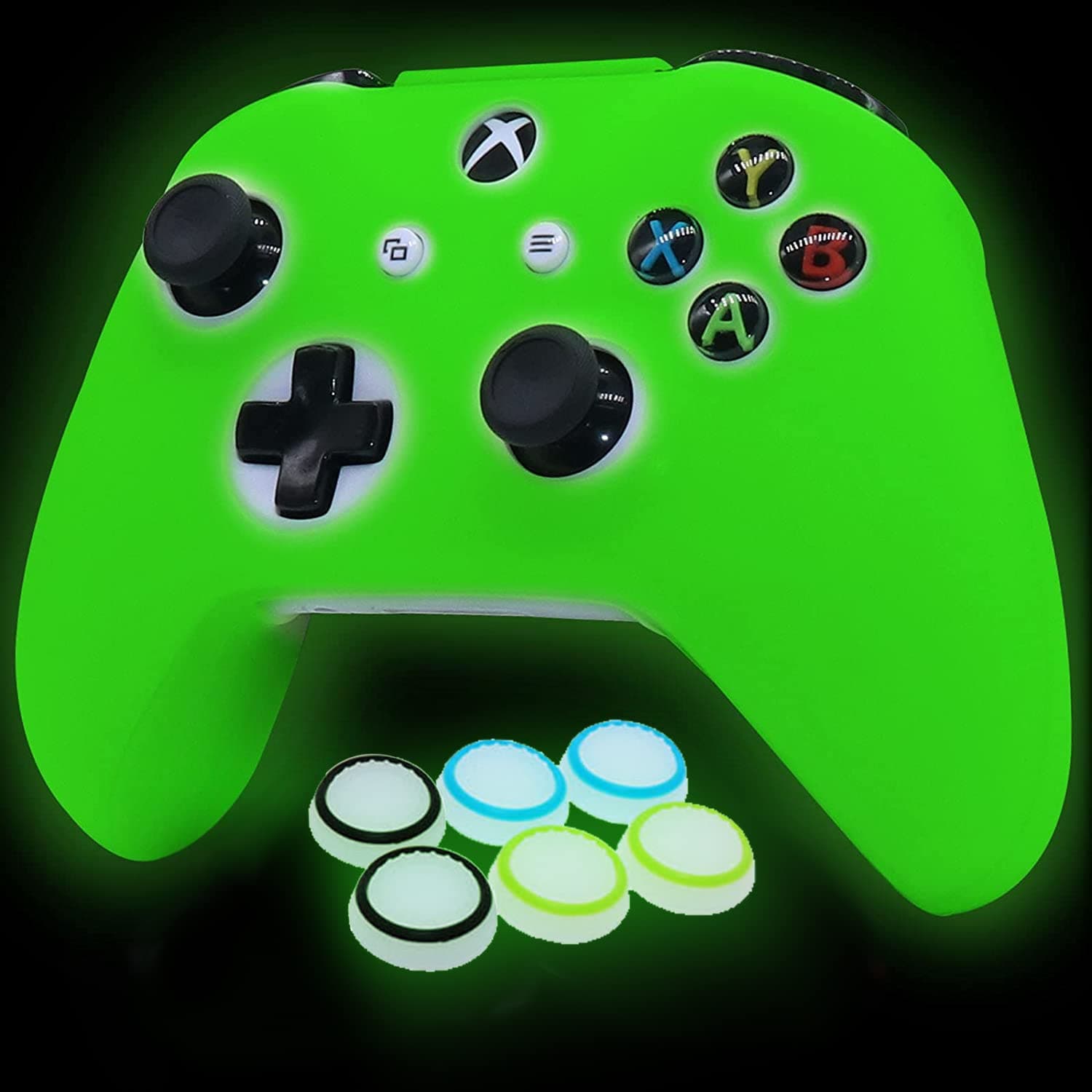 Controller Skins Silicone Grip Glow in the Dark Protective Case for XBox OneS/X Controller + 6 Grips Accessories Glow in the Dark.
