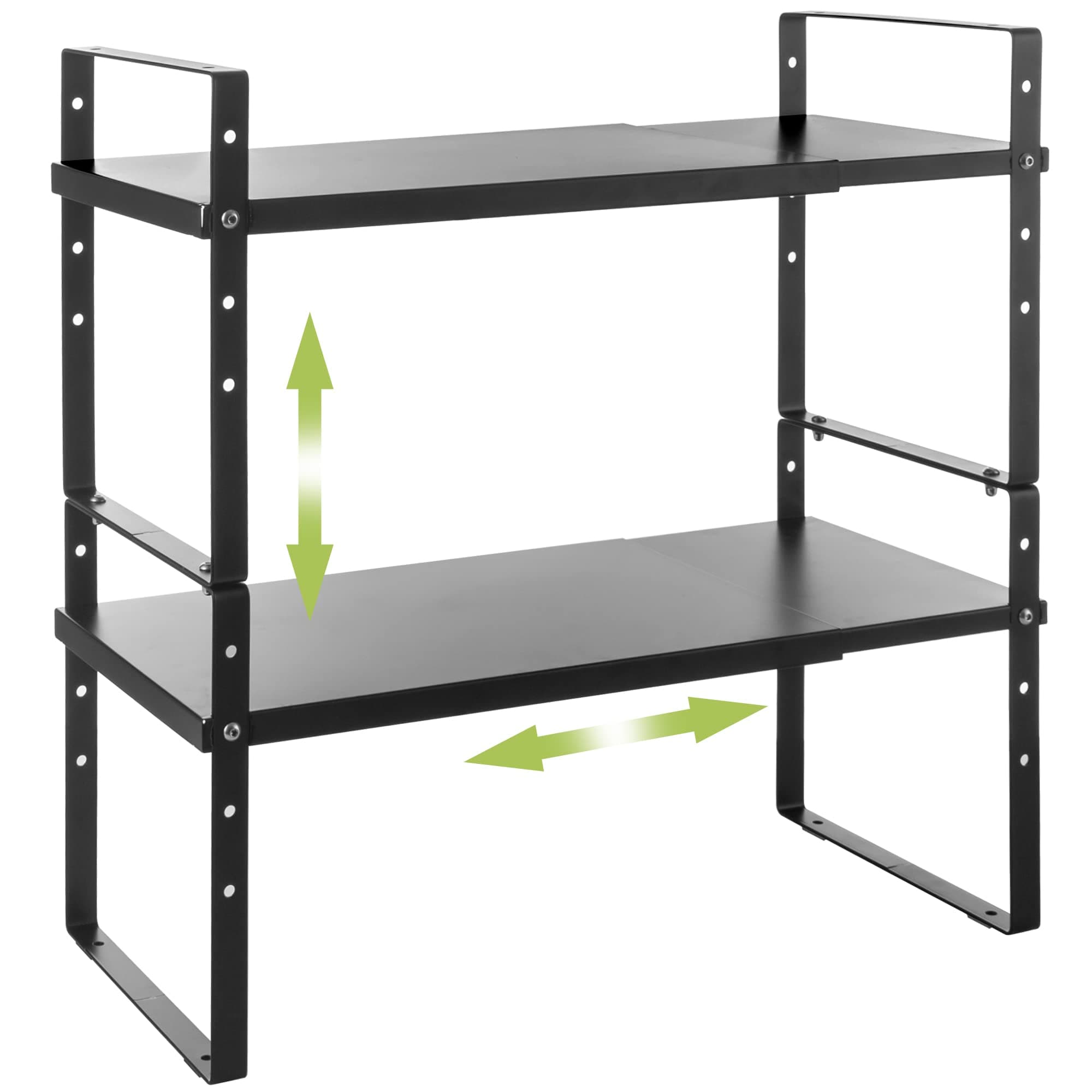 Across-Star Expandable Cabinet Shelf Organizer Rack, Stackable Kitchen Countertop Organizer Storage Shelves, Adjustable Height Pantry Counter Shelf Riser Spice Rack (Black, 2 Pack)