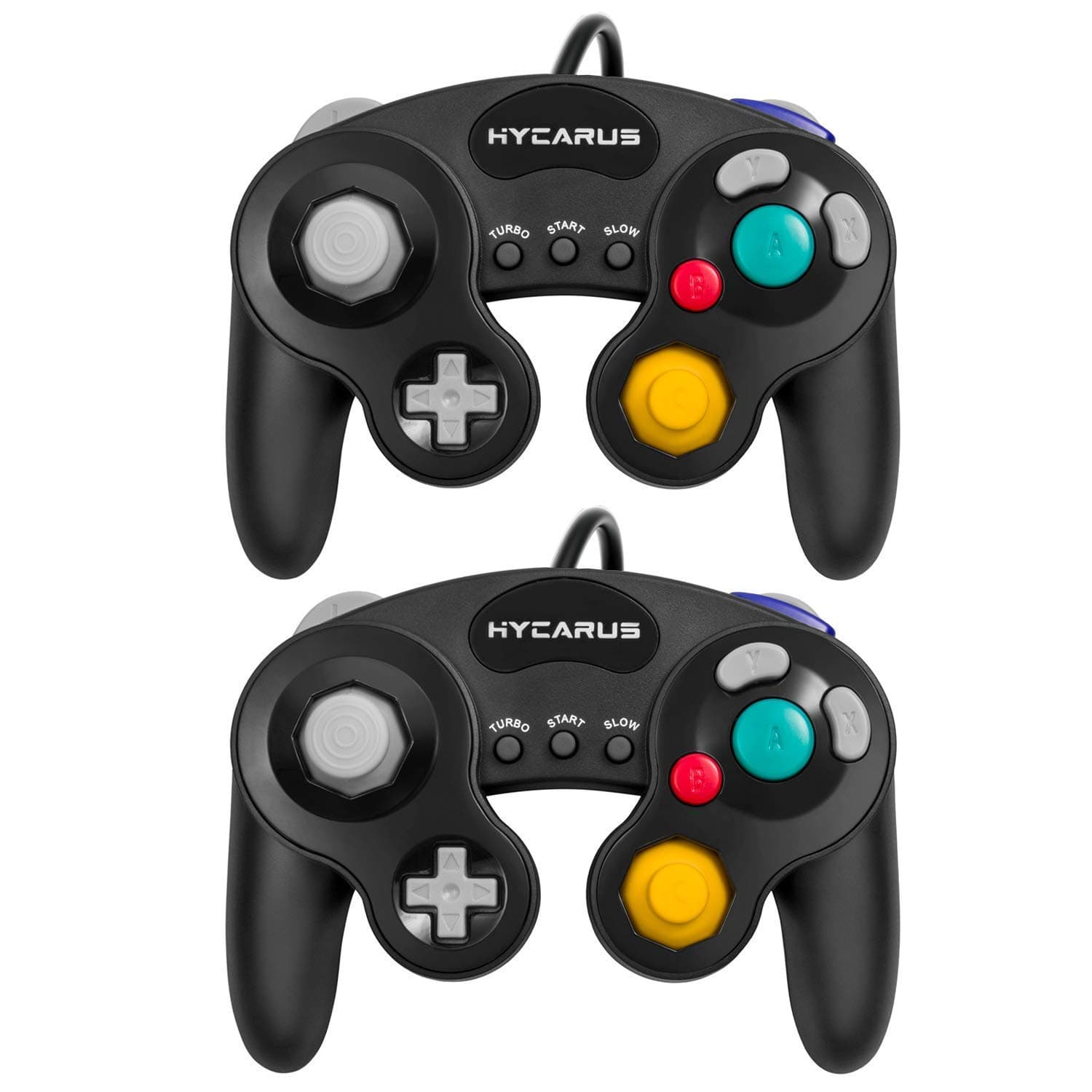 Gamecube Controller, Hycarus 2 Packs Black Controller with Turbo and Slow Functions for Gamecube and Wii, Compatible with Nintendo Switch, Wii U and PC (Gamecube Controller Adapter Required)