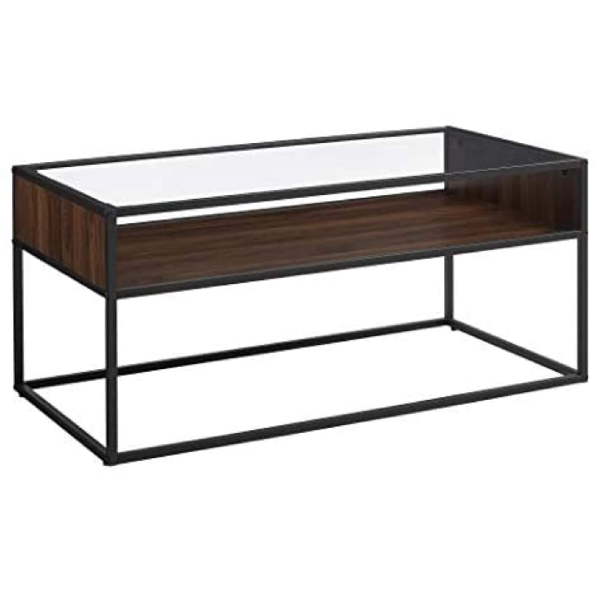 Eden Bridge Designs Modern Shelf Coffee Table with Open Storage Shelf for Living Room End Table, Glass Coffee Tab, Dark Walnut, One size