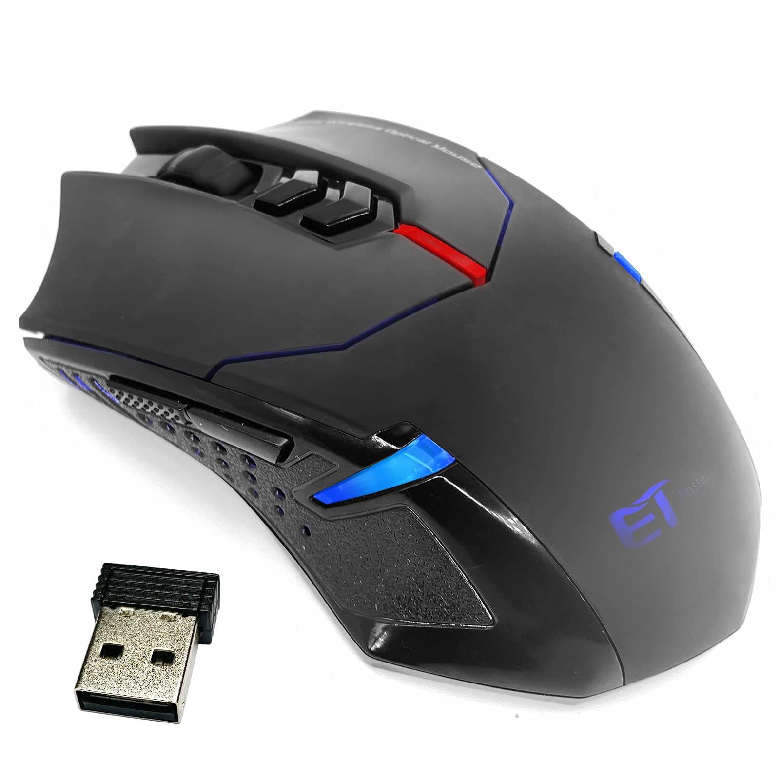 Wireless Gaming Mouse with Unique Silent Click, Ergonomic Grips, 2400 DPI, 2 Programmable Side Buttons, Breathing Backlit, 7-Button Design- Black