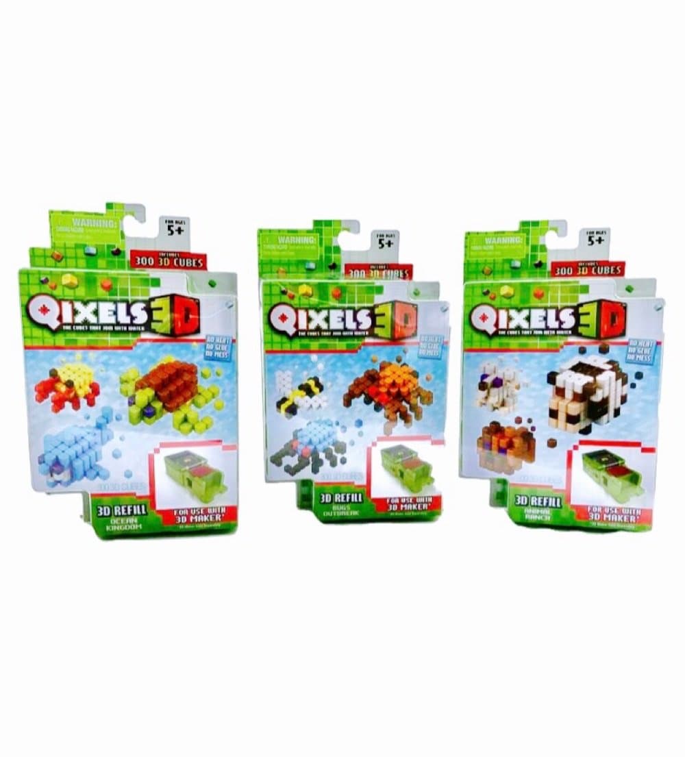Qixels 3D Refill Bundle Includes 3 packs - Bugs Outbreak, Ocean Kingdom, Animal Ranch