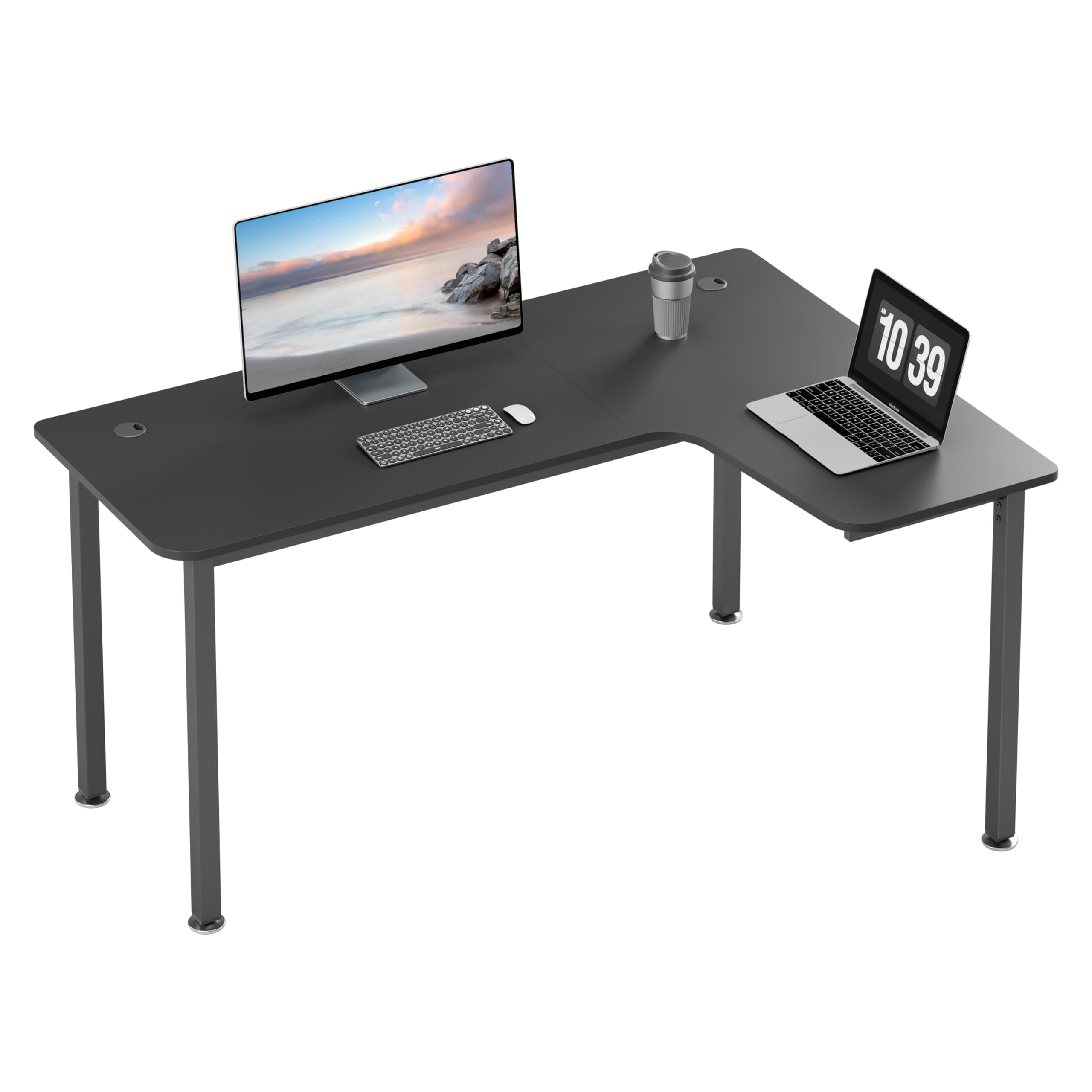 EUREKA ERGONOMIC L Shaped Gaming Desk 155cm, Large Corner Computer Desk with Mouse Pad, Heavy Duty Metal Office Desk with Cable Management, L-Shape PC Table Workstation for Home Office, Black