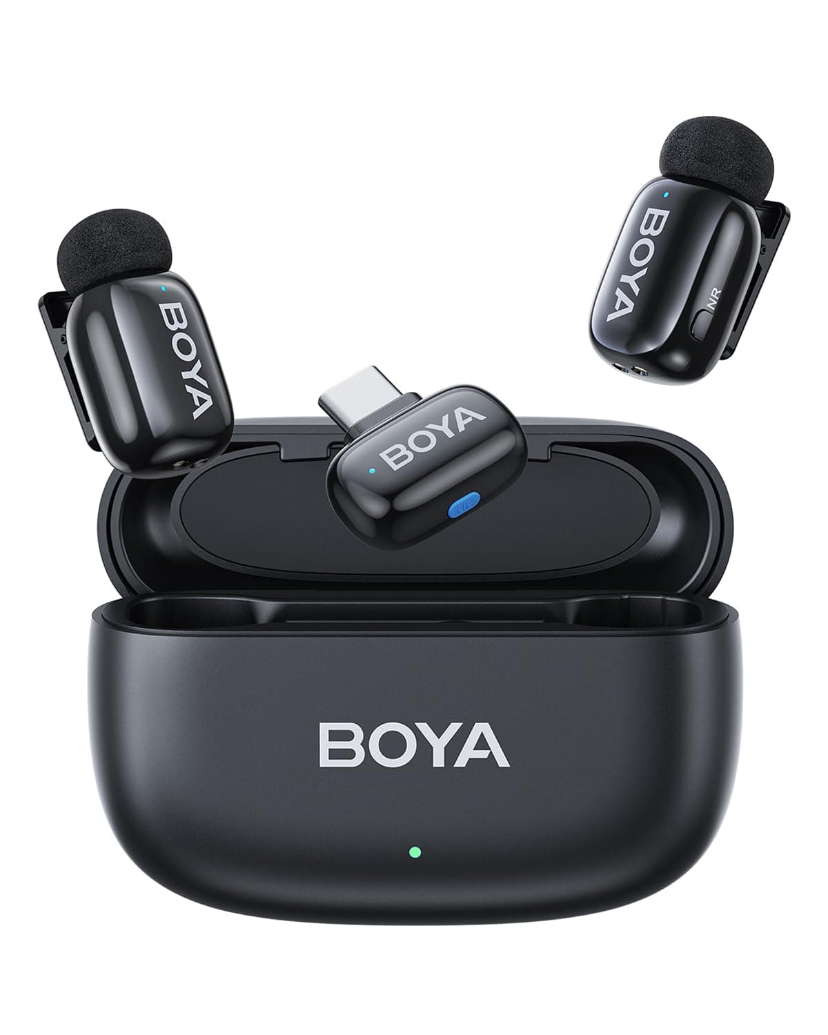 BOYA Mini Wireless Lavalier Microphone for Android/Tablet/PC with USB-C Plug, Noise Cancellation, Charging Case, 30 Hours Battery Life, AI Voice Changer, Lapel Microphone for Video Recording and