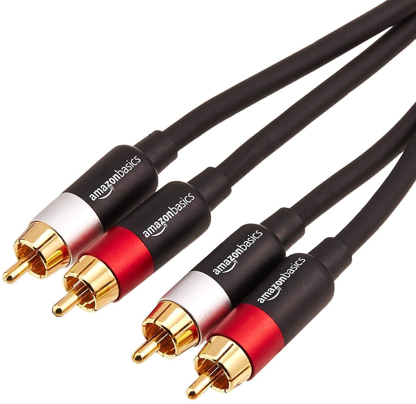 2 RCA Audio Cable for Amplifier,Active Speakers or Subwoofer with Gold-Plated Plugs, 4.6 m, Black