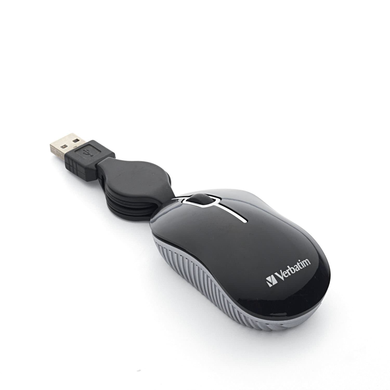 Wired Optical Computer Mini USB-A Mouse - Plug & Play Corded Small Travel Mouse with Retractable Cable – Black 98113