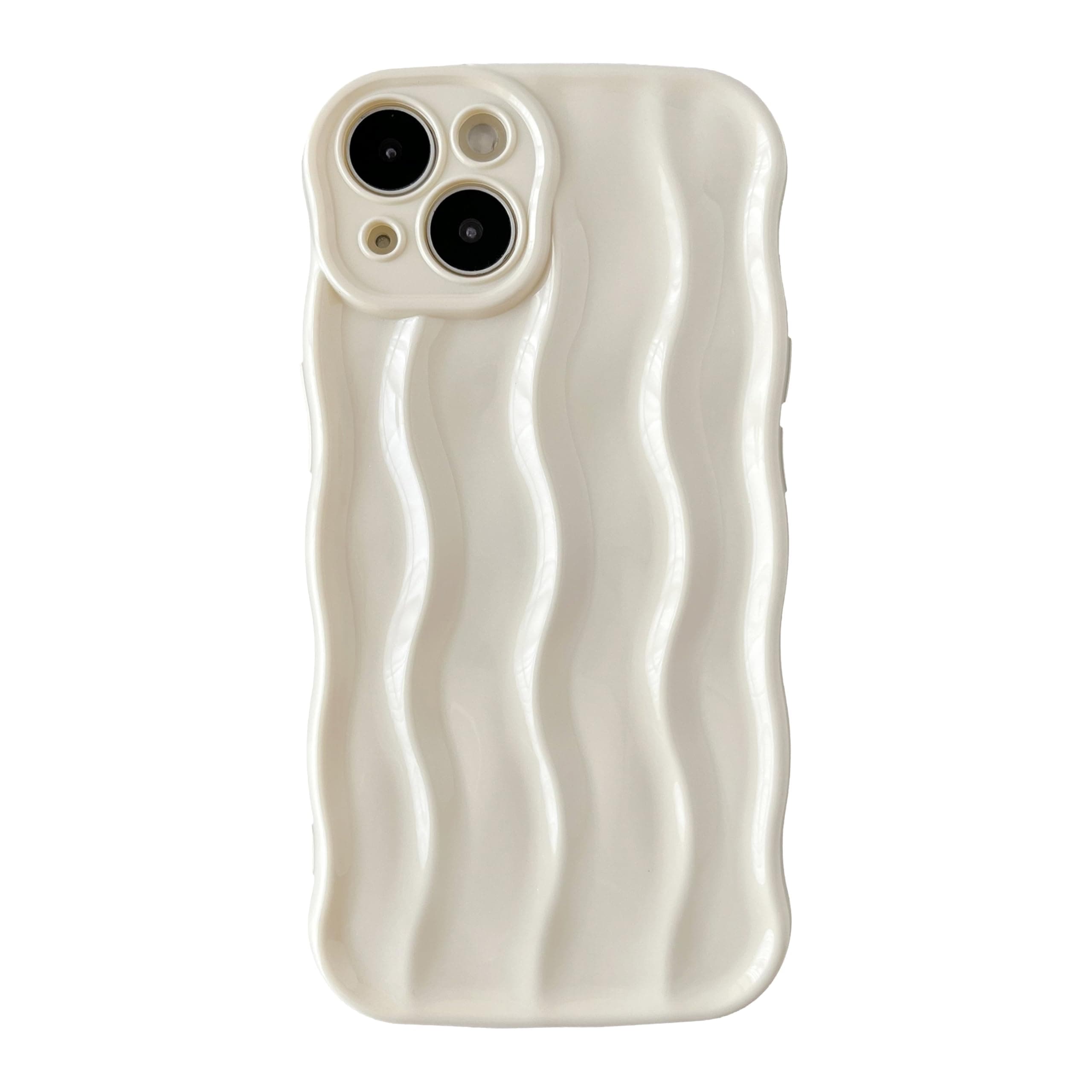 Caseative Curly Wave Pattern Frame Soft Compatible with iPhone Case (White,iPhone 13)