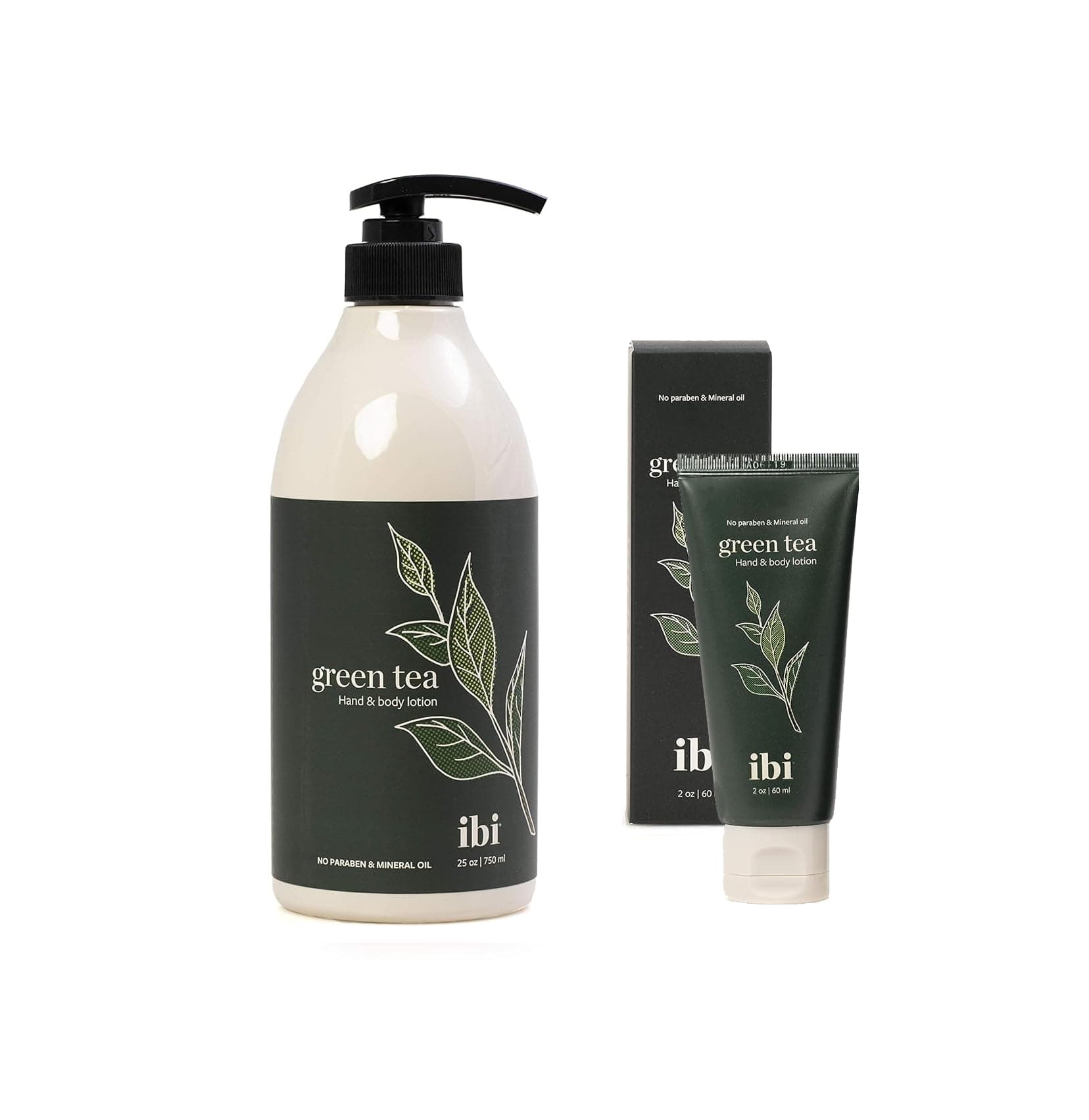 IBI Refreshing Green Tea Hand & Body Lotion | Includes 1 Green Tea Hand & Body Lotion (2 oz/ 60 mL) & 1 Green Tea Hand & Body Lotion (25 oz / 750 mL)