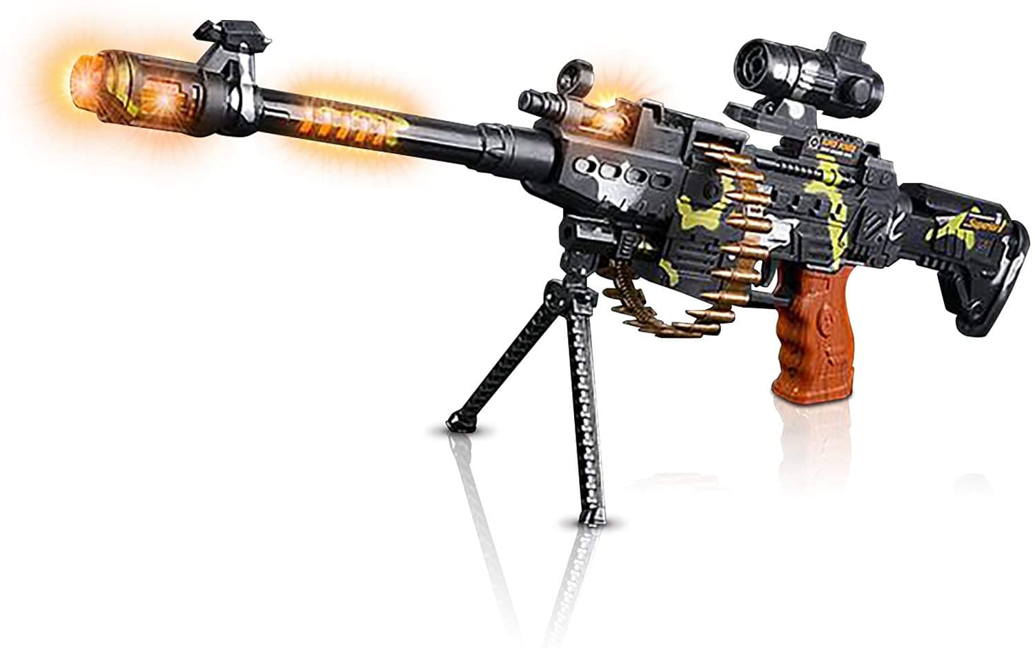 Copper Top Toy Machine Gun with Scope, Stand and Carrying Strap Flashing Lights, Sounds and Unique Revolving Rounds - Thrilling 62CM Submachine Gun Toy - 3 AA Batteries Required (Not Included)