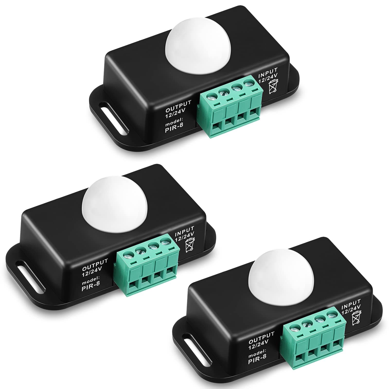 NALACAL 3 Packs 12 V 24 PIR Sensor Adjustable LED c Black Infrared Motion Detector Body Sensing Light Switch Controller with Embedded Probes for Flexible Strip Lights