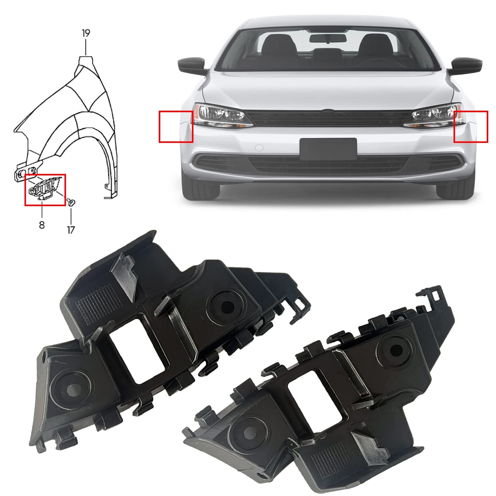 Pair Left Right Front Bumper Bracket Beam Mount Support Grille Guide Bracket Retainer For VW Jetta 2011-2014 5C6807183 5C6807184