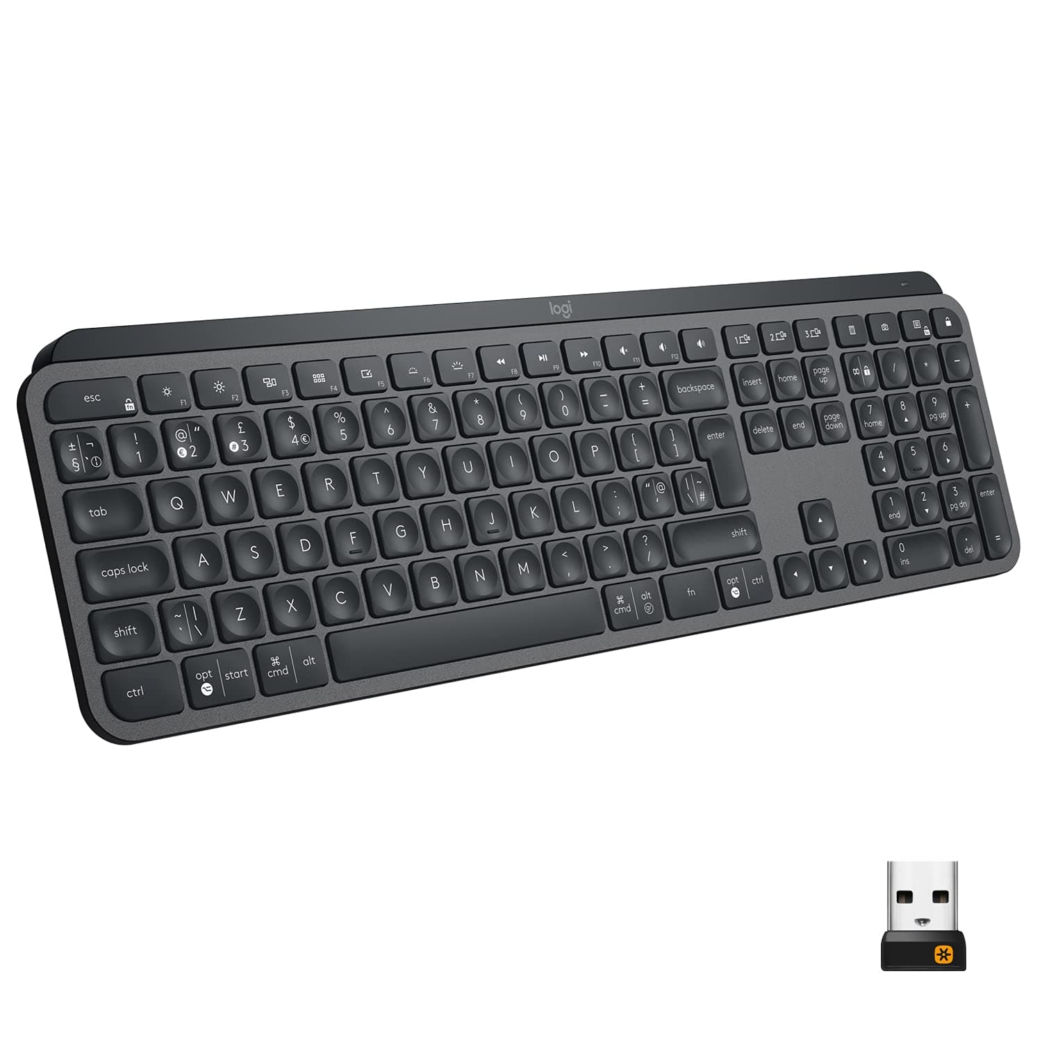 Logitech MX Keys Advanced Illuminated Wireless Keyboard, Bluetooth, Tactile Responsive Typing, Backlit Keys, USB-C, PC/Mac/Laptop Windows/Linux/IOS/Android, QWERTY UK Layout - Graphite Black