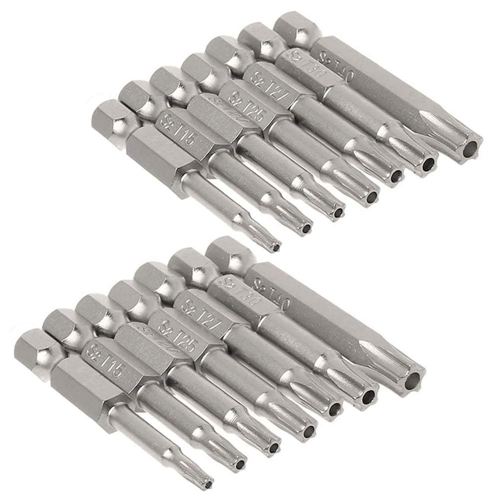 2 Sets(7Pcs/Set) Star Head Screwdriver Bits Set, 1/4 Inch Hex Shank T10-T40 Magnetic Five Pointed Torx Screwdriver Bit Security Electric Screw Driver Drill Bit Repairing Tool, 50mm Length