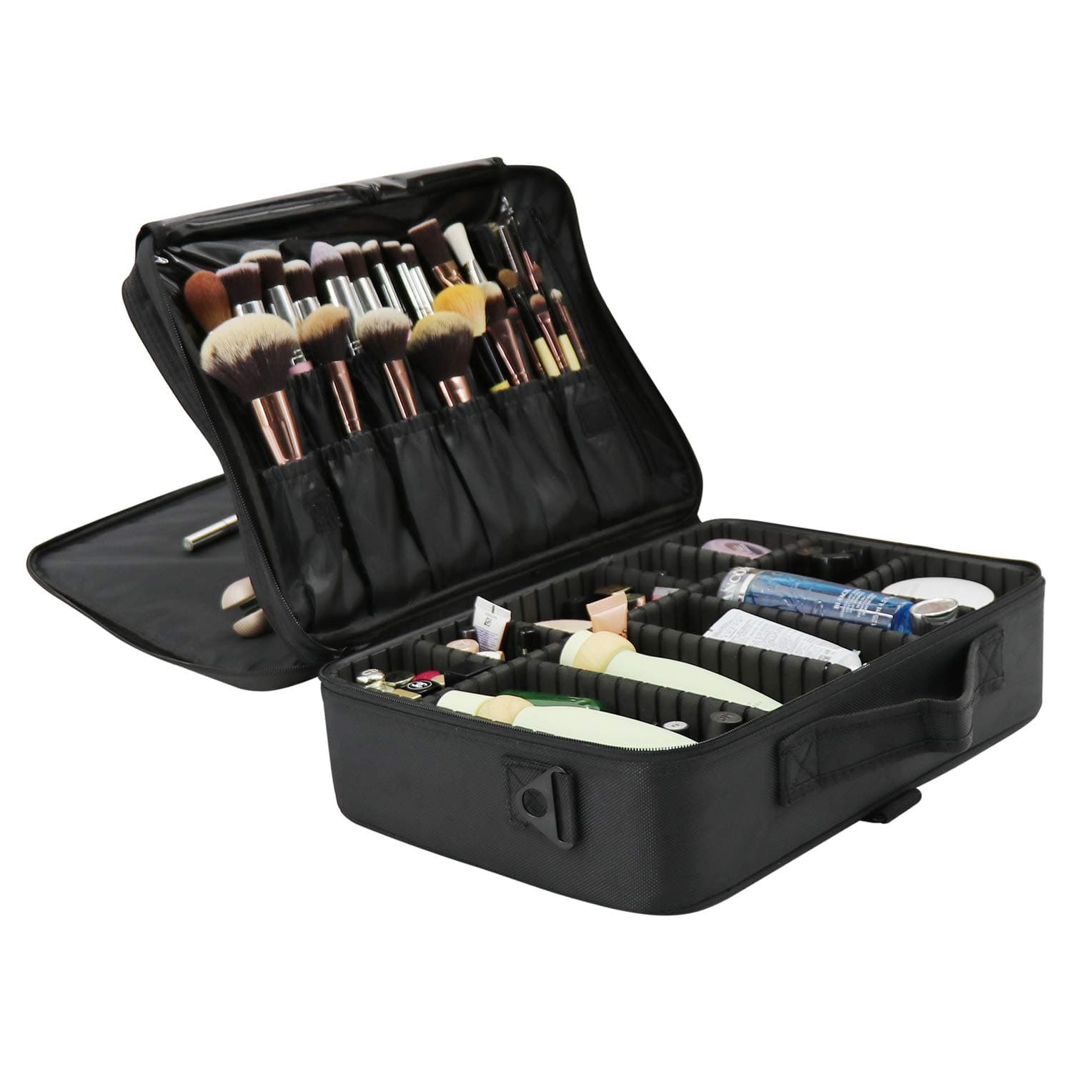 DQS Large Train Case Makeup Organizer, 3 Layer Travel Storage Bag for Cosmetic Brushes Set Manicure Nail Art Tattoo Kit