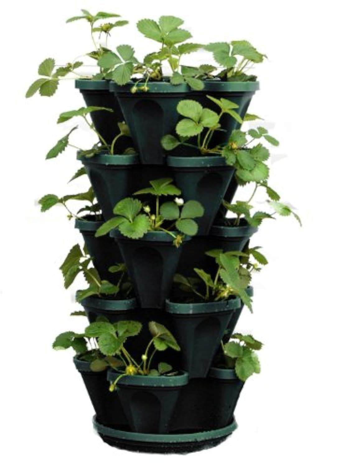 Mr. Stacky 1305-HG 5-Tier Stackable Strawberry, Herb, Flower, & Vegetable Planter - Vertical Gardening Indoor/Outdoor Stacking Garden Pots Hunter Green, 22.5 Quarts