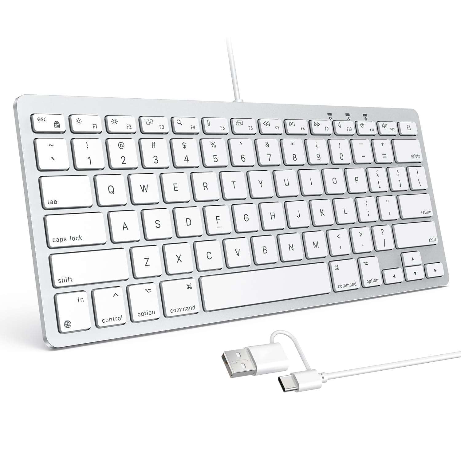 OMOTON Wired Keyboard for Mac Devices ONLY with Dual Interface, Comfortable Typing Angle & Stable Connection, Compatible with MacBook, iMac, Mac mini, PC-White